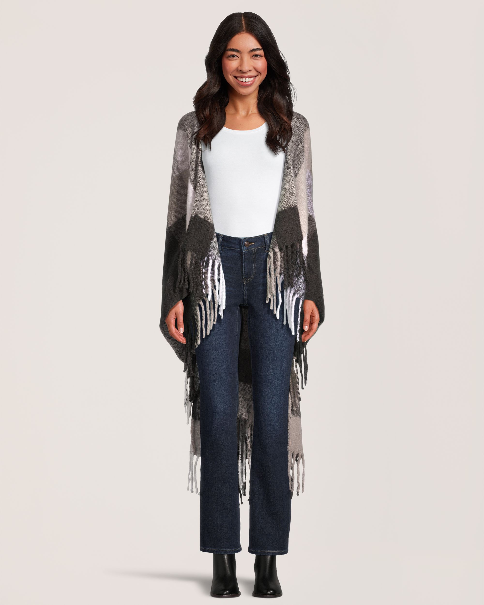 Denver Hayes Women's Hooded Shawl Ruana With Pockets