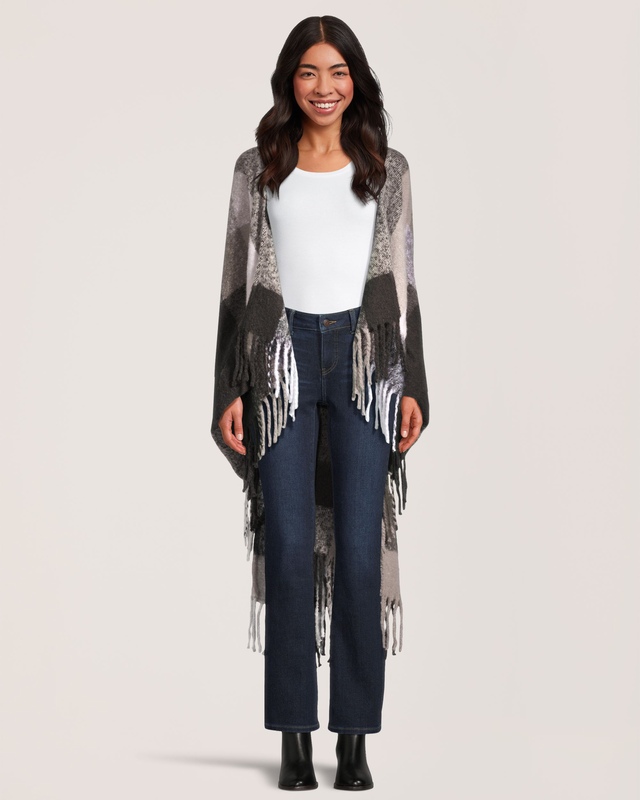 Denver Hayes Women's Hooded Shawl Ruana With Pockets