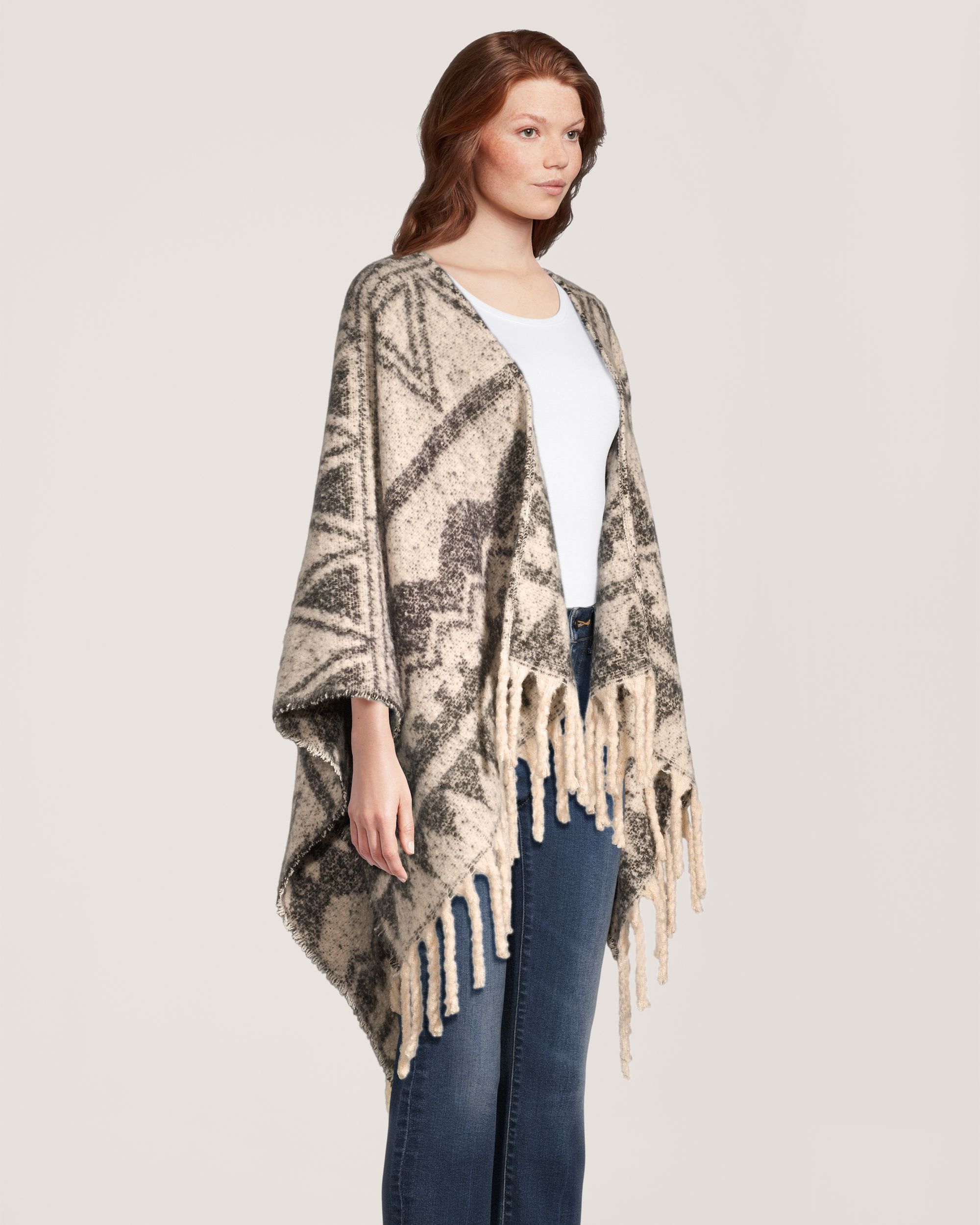 Denver Hayes Women's Fringed Ruana Front_Angled_Right