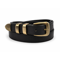 Denver Hayes Women's Double Keeper with Gold Tip Hardware Belt Front_Elevated