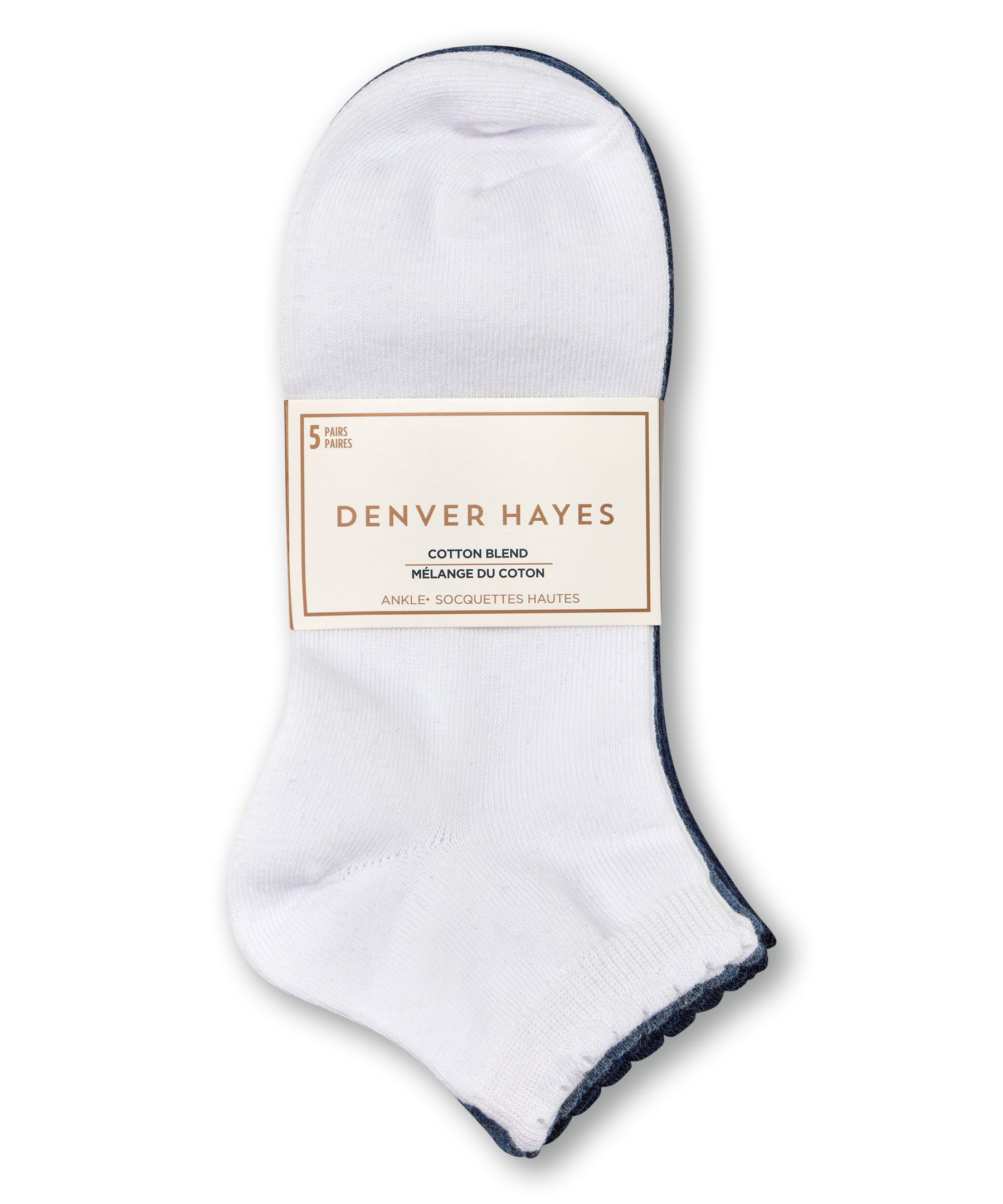 Denver Hayes Women's 5 Pack Contrast Scalloped Ankle Socks