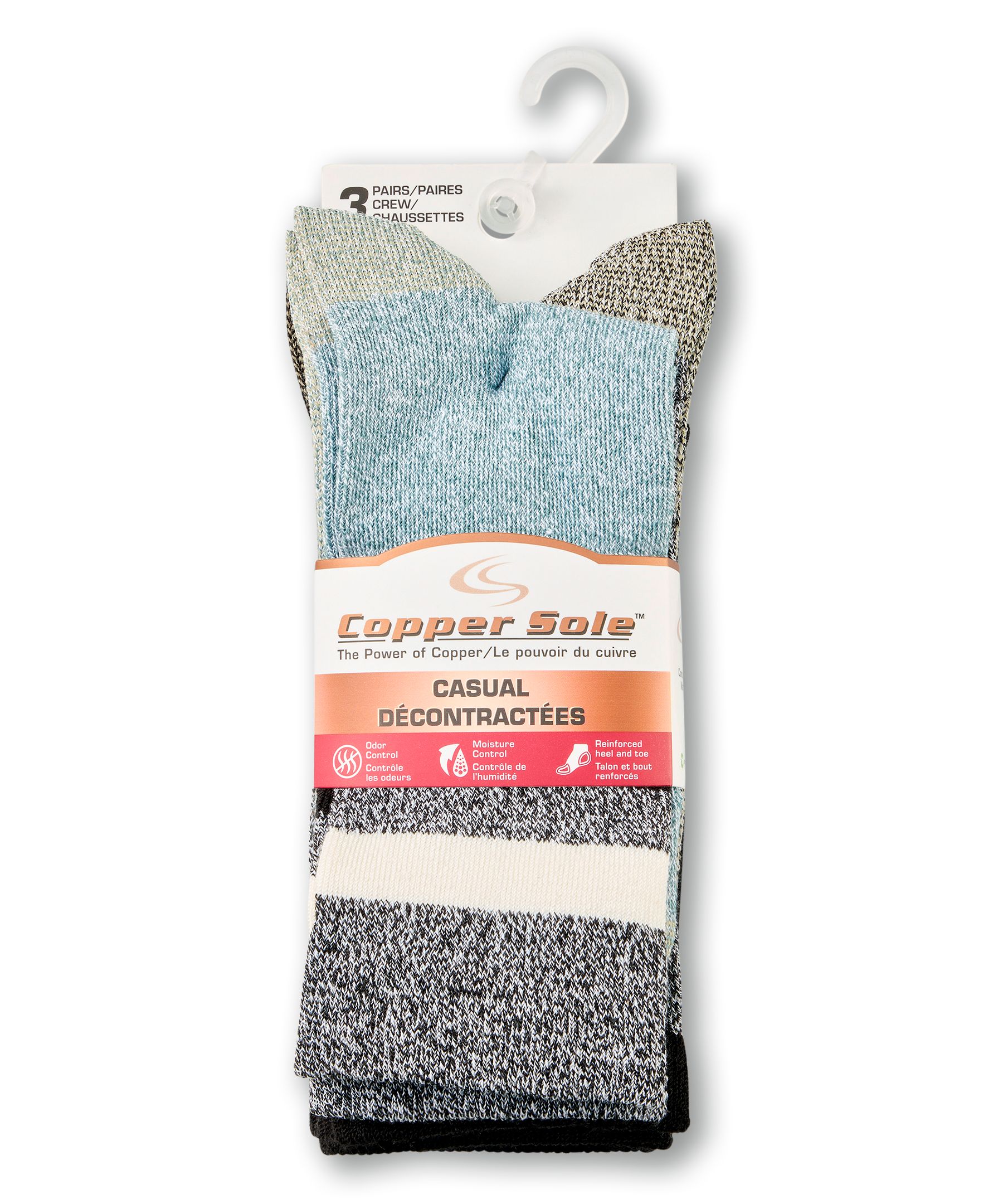 Copper Sole Women's 3pk Casual Crew Socks Front_Flat