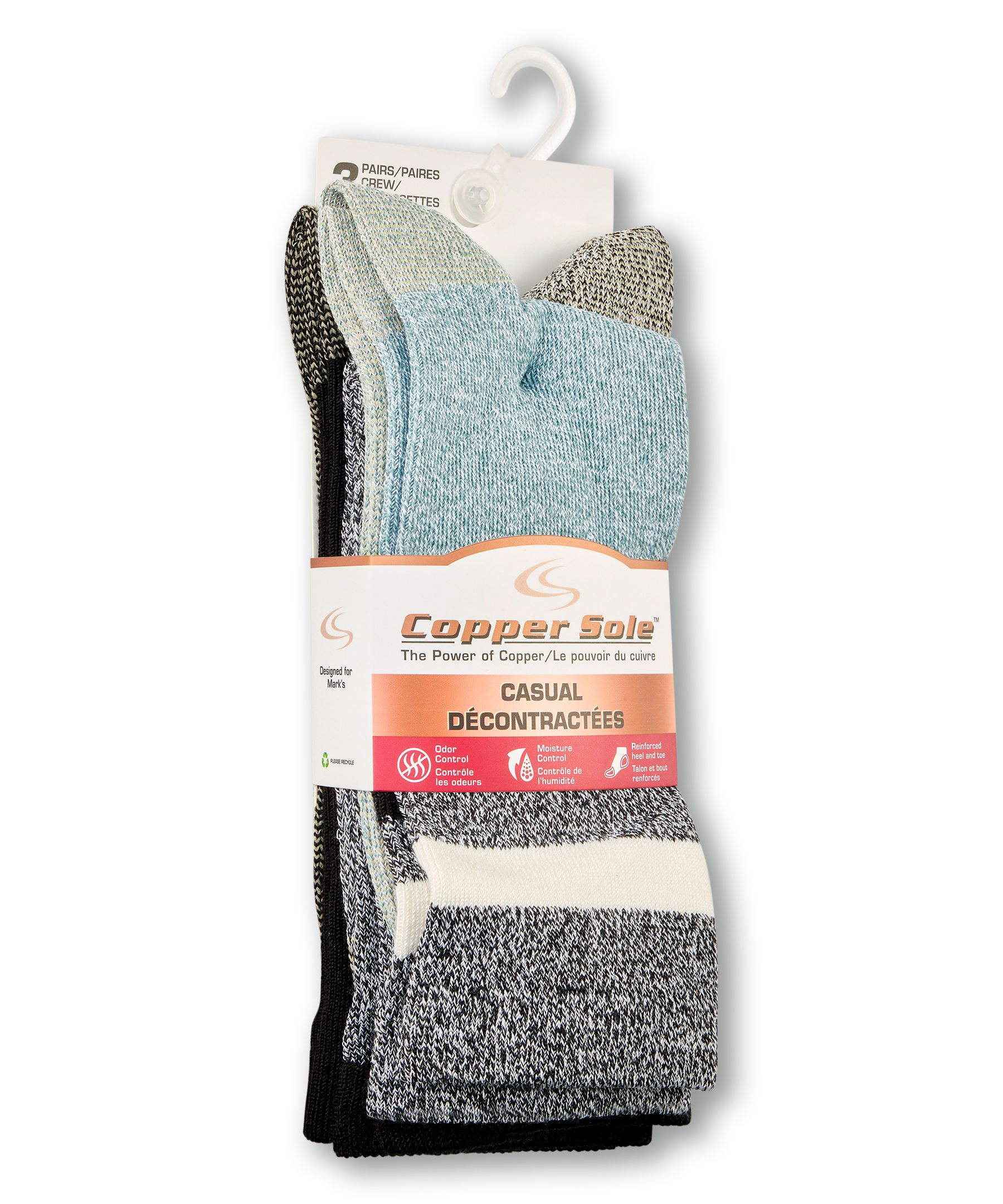 Copper Sole Women's 3pk Casual Crew Socks Front_Angled_Right
