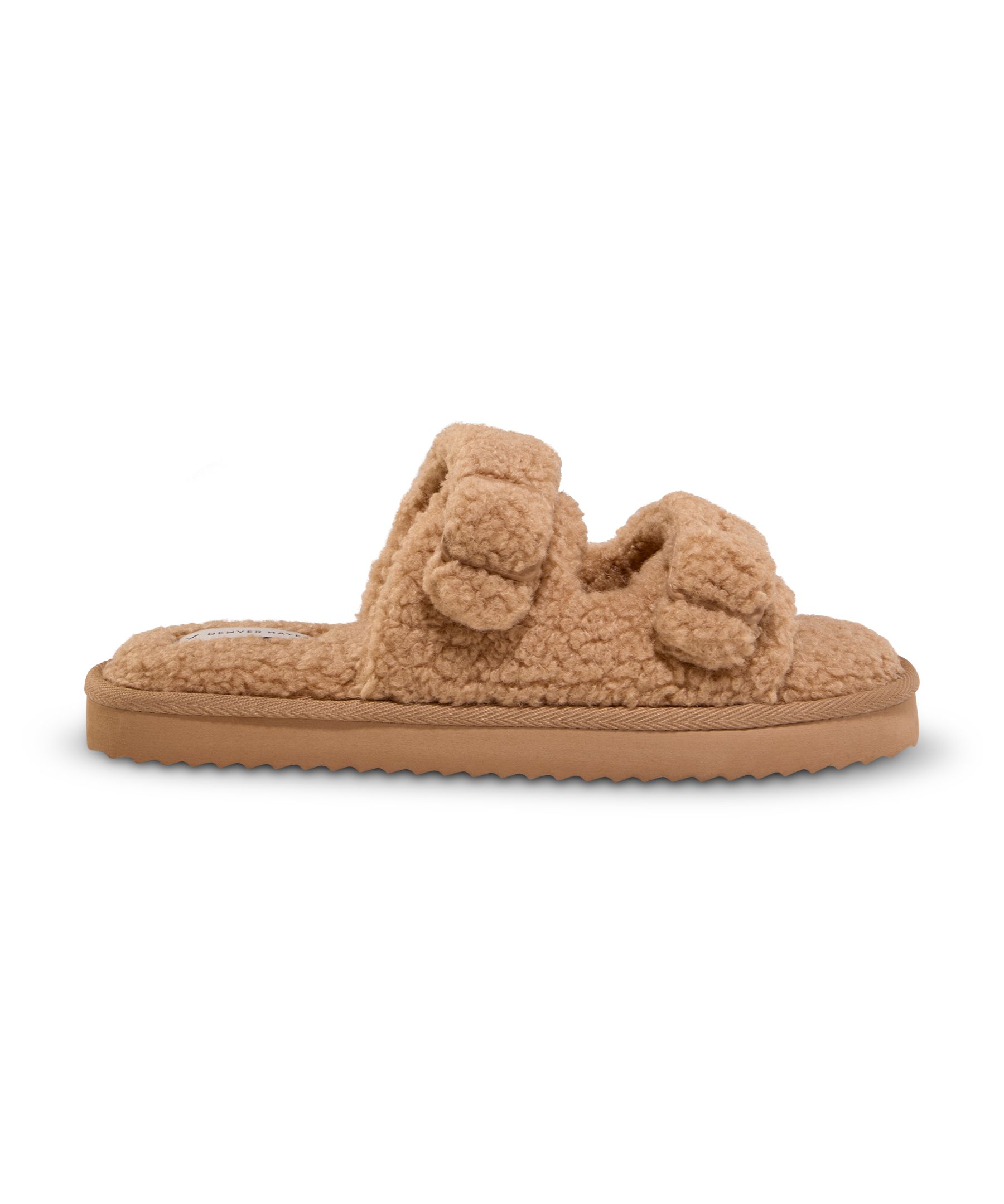 Pantoufles en tissu pelucheux avec 2 sangles pour femmes, Denver Hayes