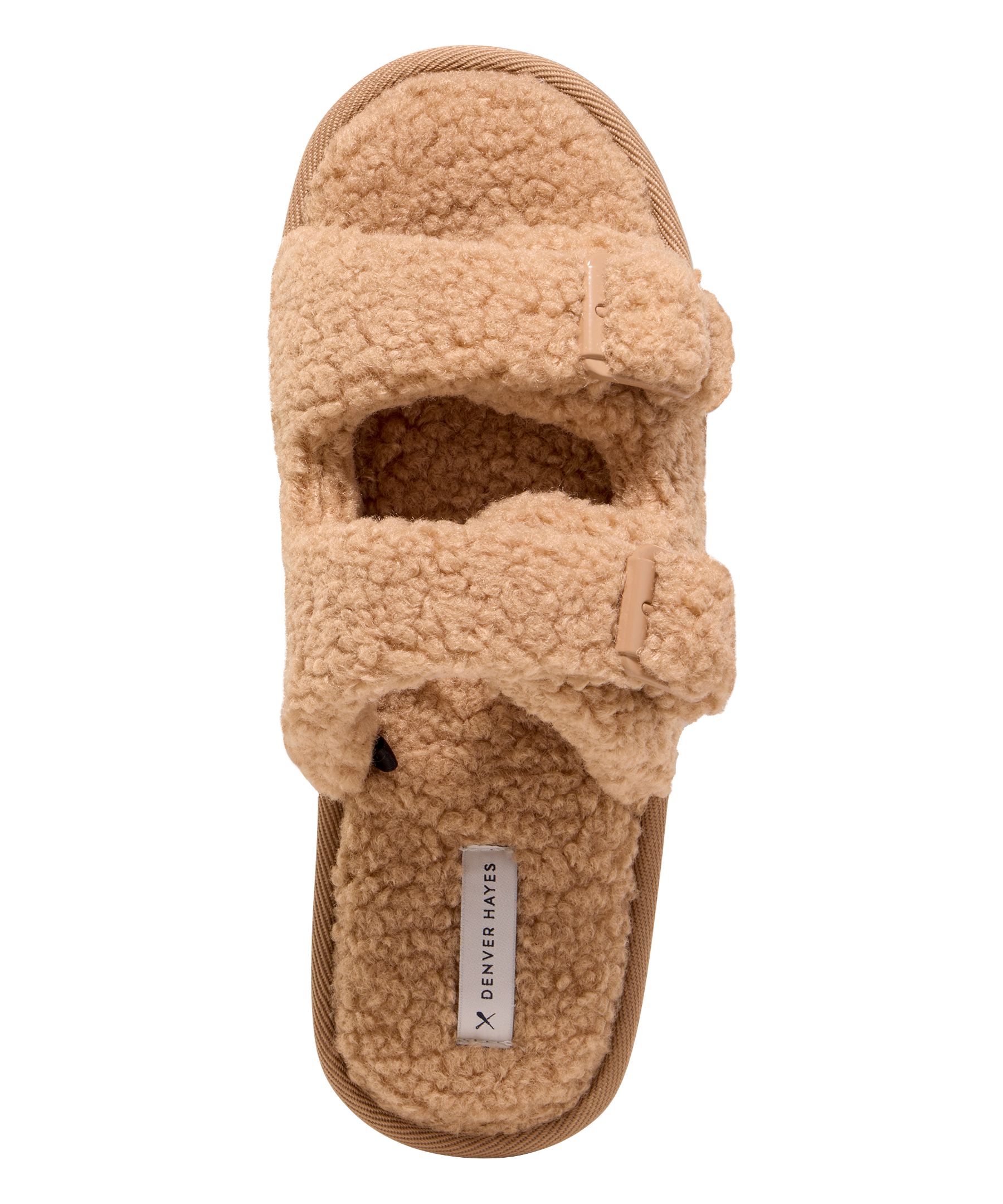 Pantoufles en tissu pelucheux avec 2 sangles pour femmes, Denver Hayes