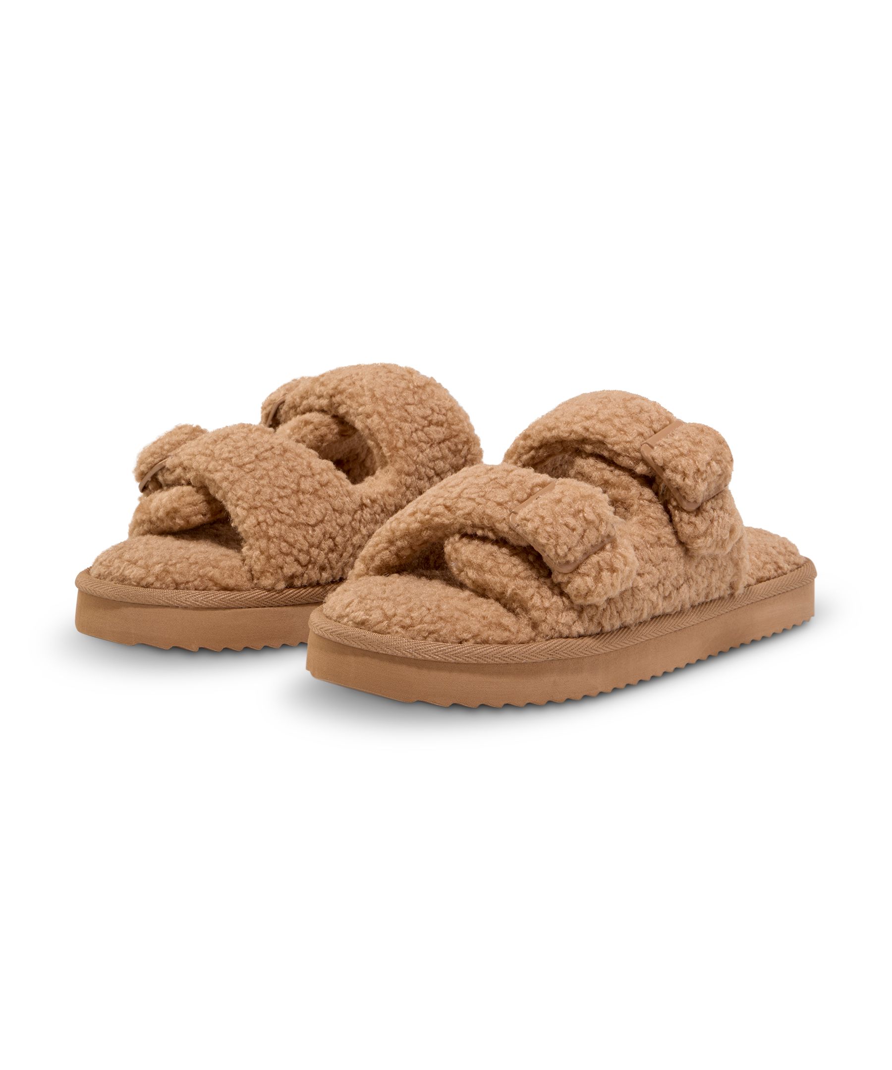 Pantoufles en tissu pelucheux avec 2 sangles pour femmes, Denver Hayes