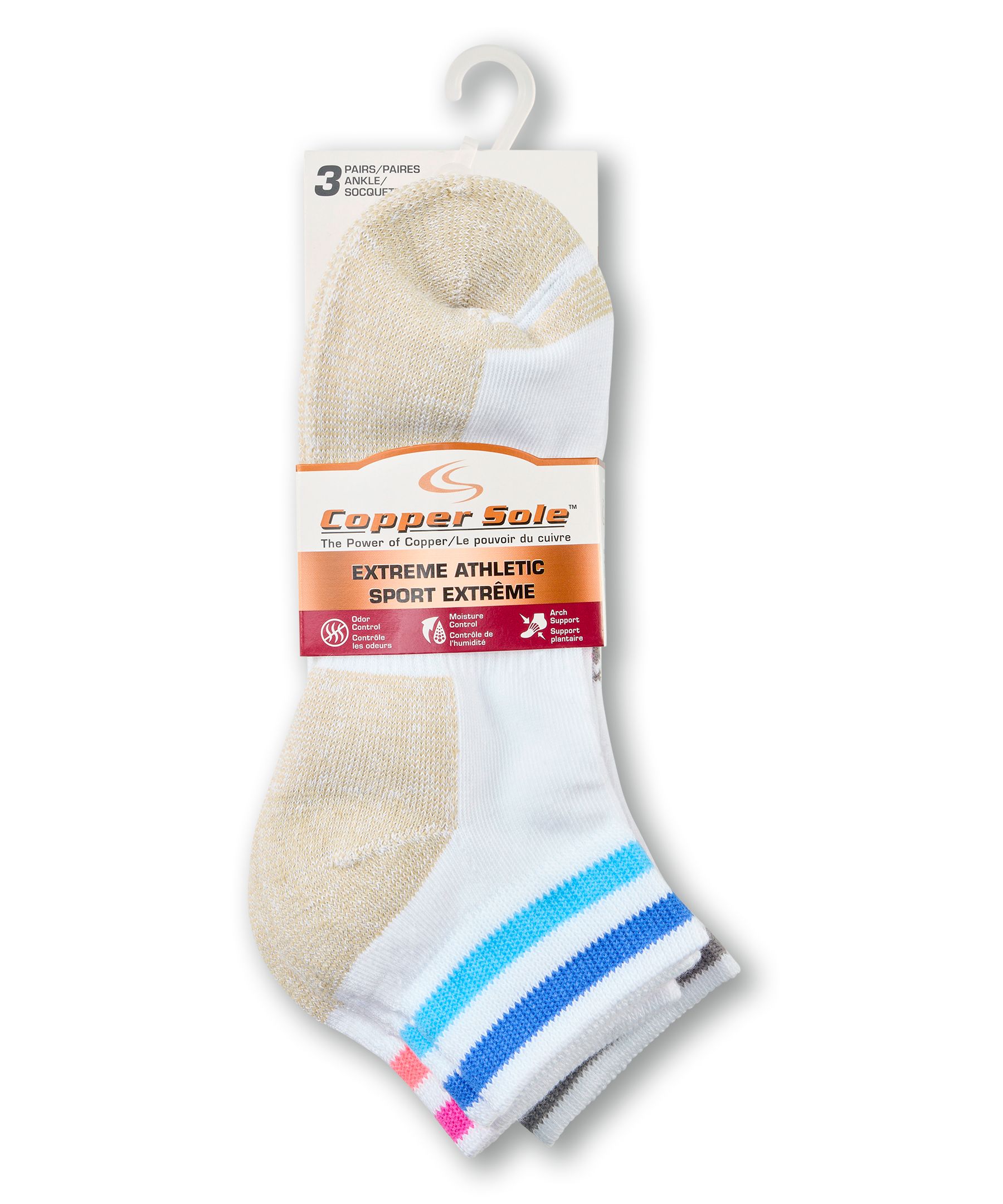 Copper Sole Women's 3pk Extreme Athletic Ankle Socks Front_Flat