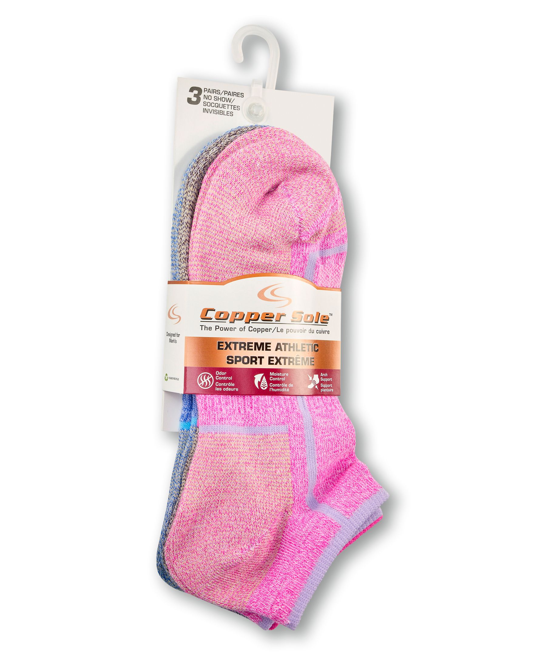 Copper Sole Women's 3 Pack Extreme Athletic No Show Socks Front_Flat