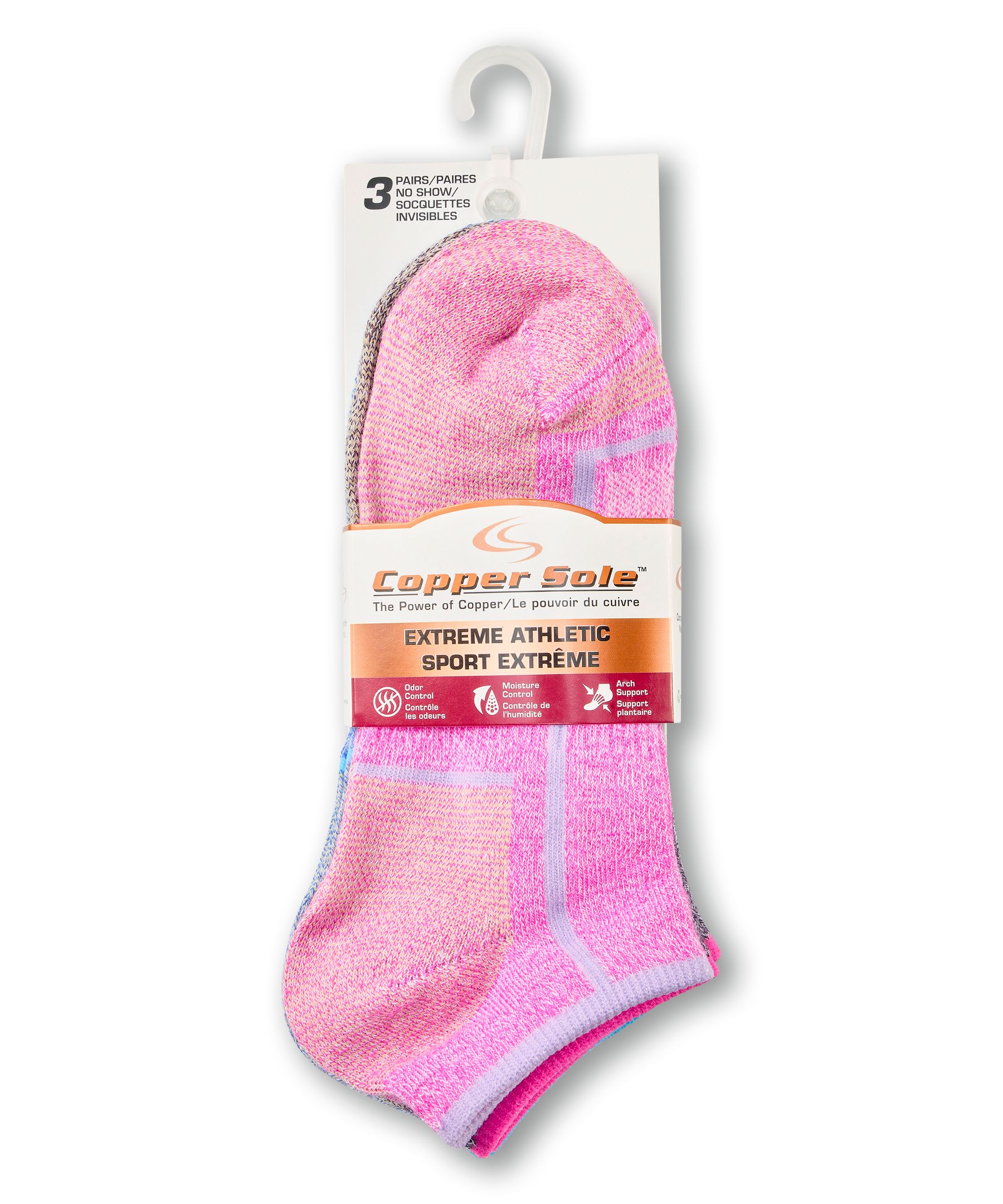 Copper Sole Women's 3 Pack Extreme Athletic No Show Socks Front_Flat