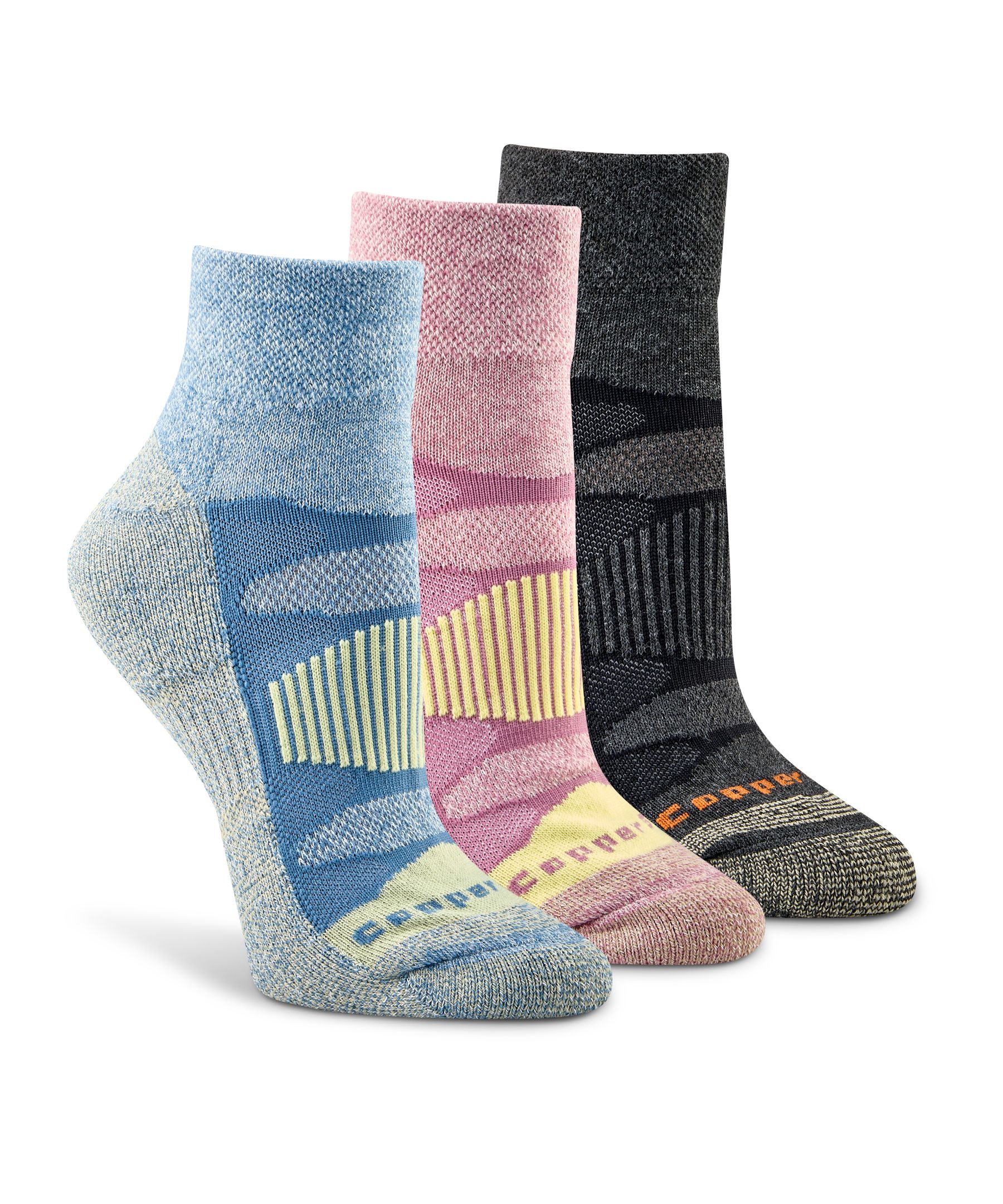 Copper Sole Women's 3pk Repreve Hiker Ankle Socks Front_Angled_Right