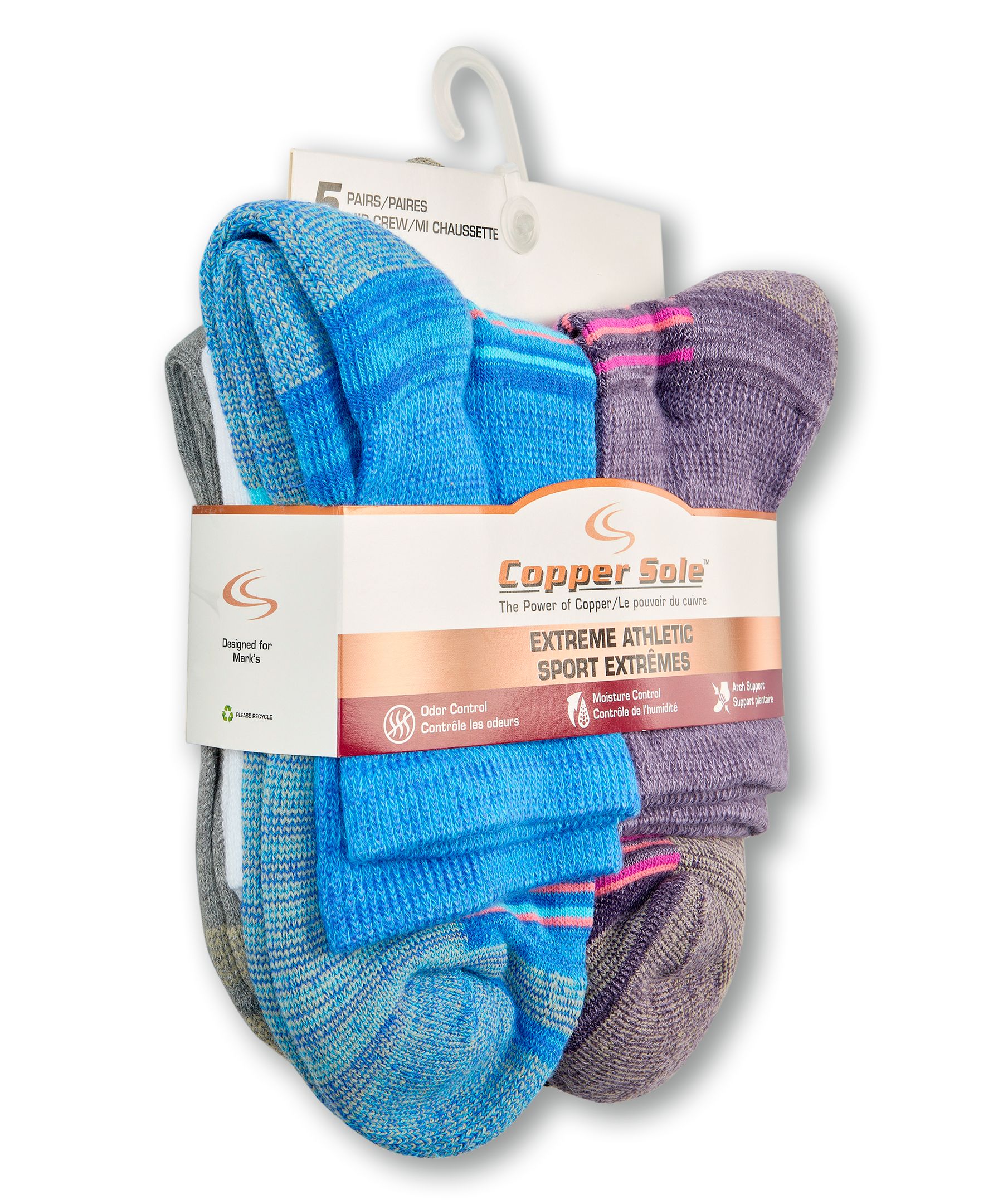 Copper Sole Women's 5pk Sweatshirt Socks Front_Angled_Right
