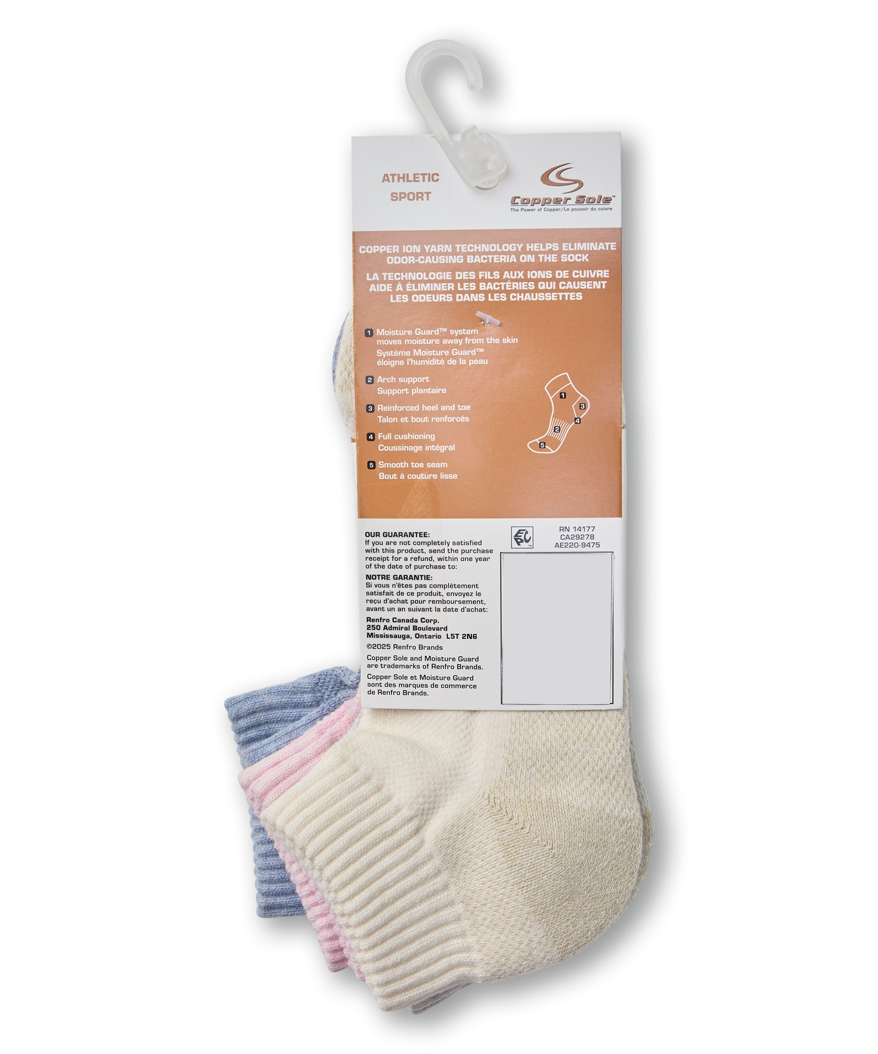 Copper Sole Women's 4pk Athletic Ankle Socks Back_Flat