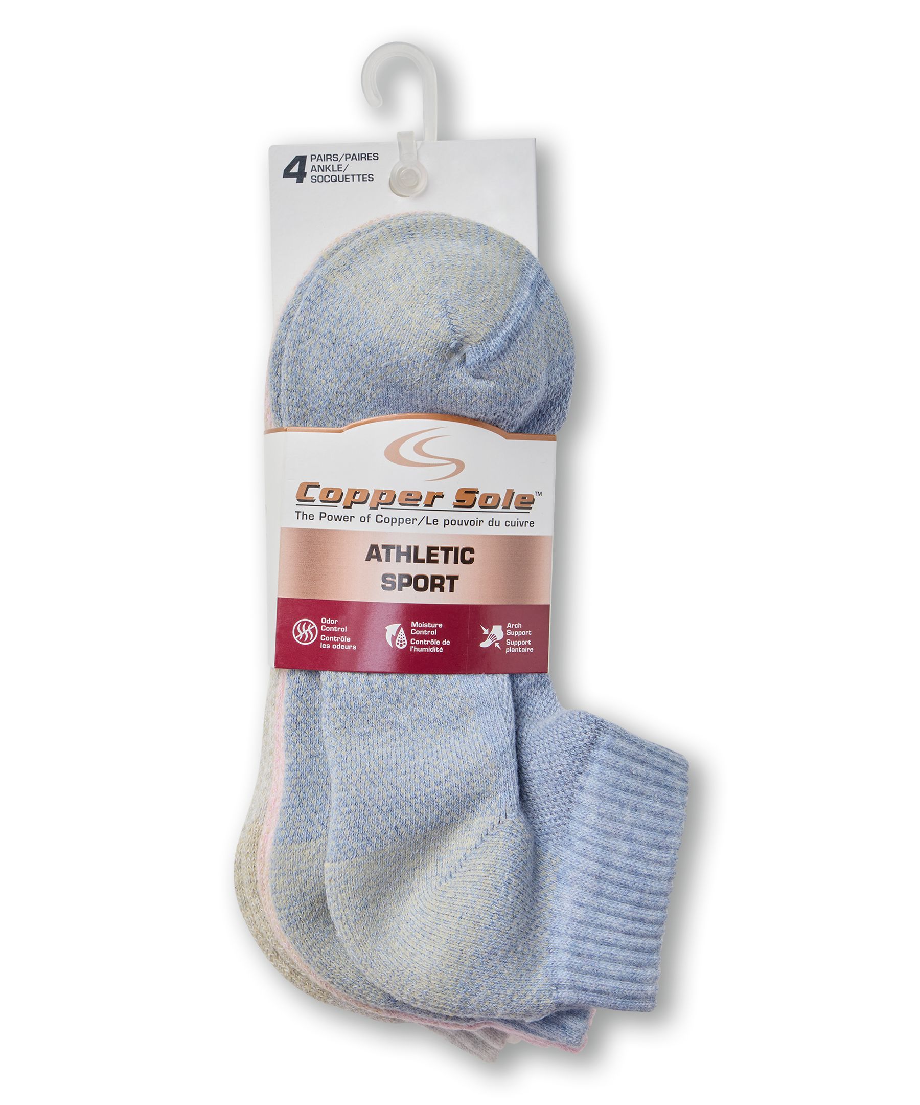 Copper Sole Women's 4pk Athletic Ankle Socks Front_Flat