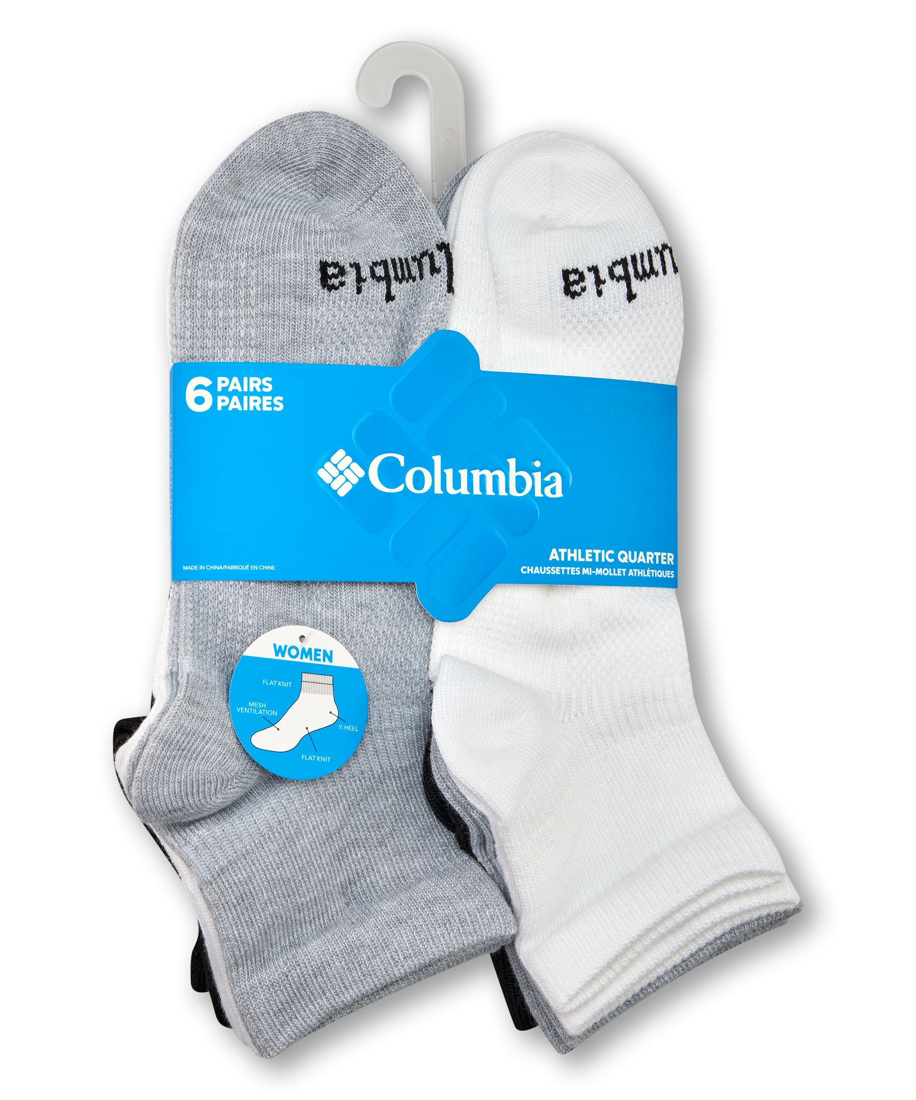 Mi-chaussettes en filet pour femmes, Columbia, paquet de six paires