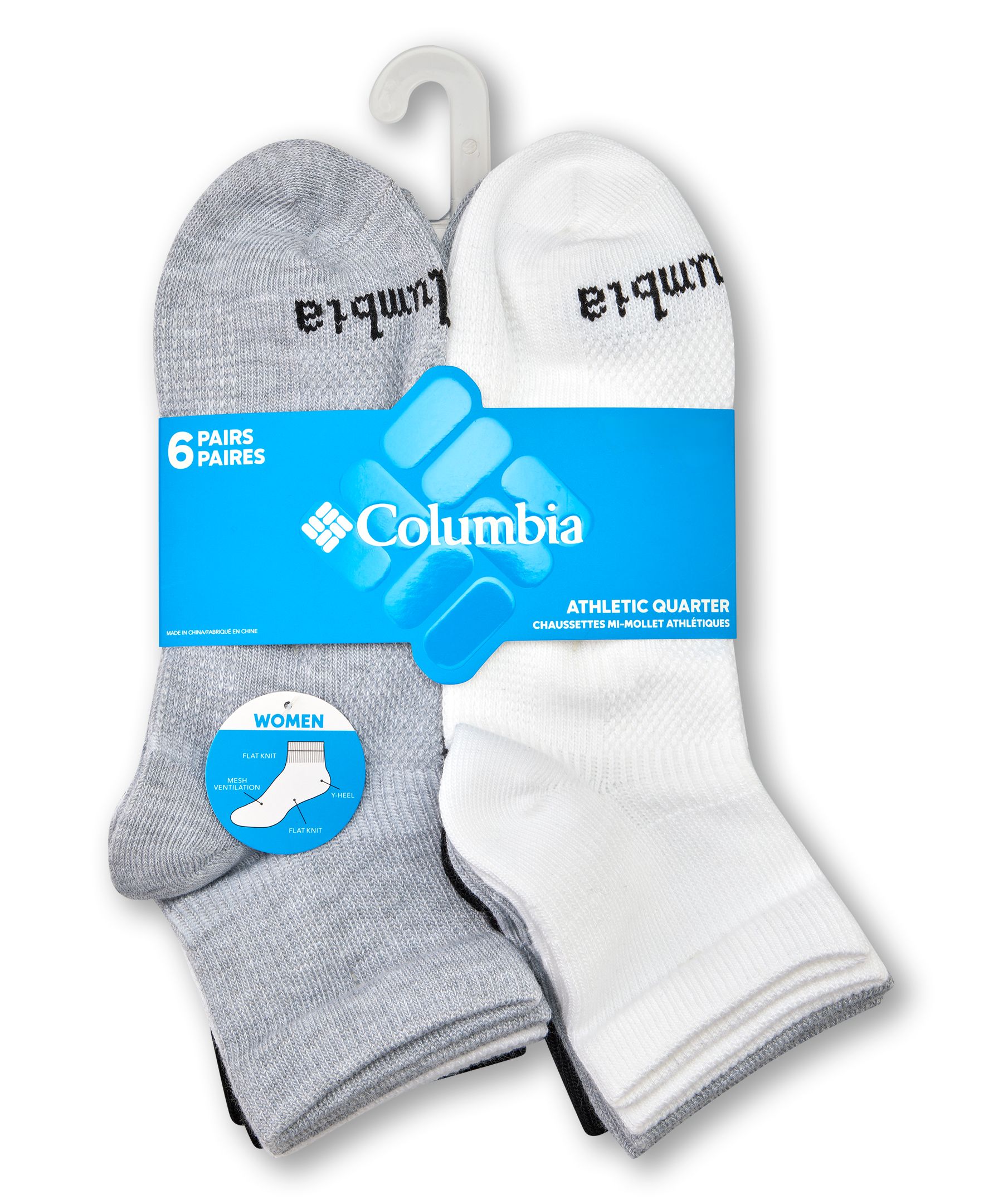 Mi-chaussettes en filet pour femmes, Columbia, paquet de six paires