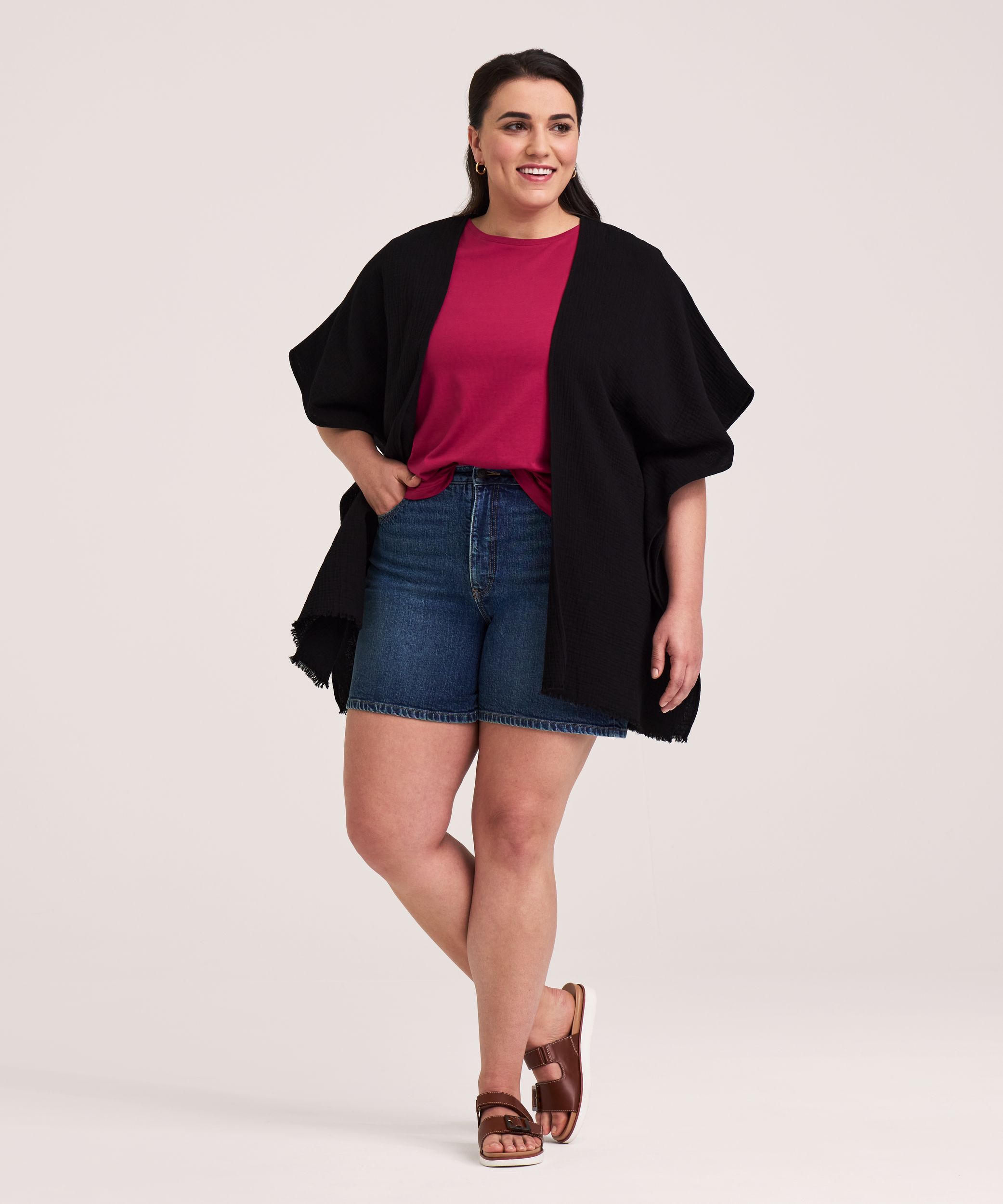 Foulard double couche de style ruana en mousseline avec élastique arrière pour femmes, Denver Hayes