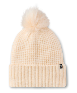 Tuque à revers en tricot gaufré avec pompon pour femmes, Denver Hayes