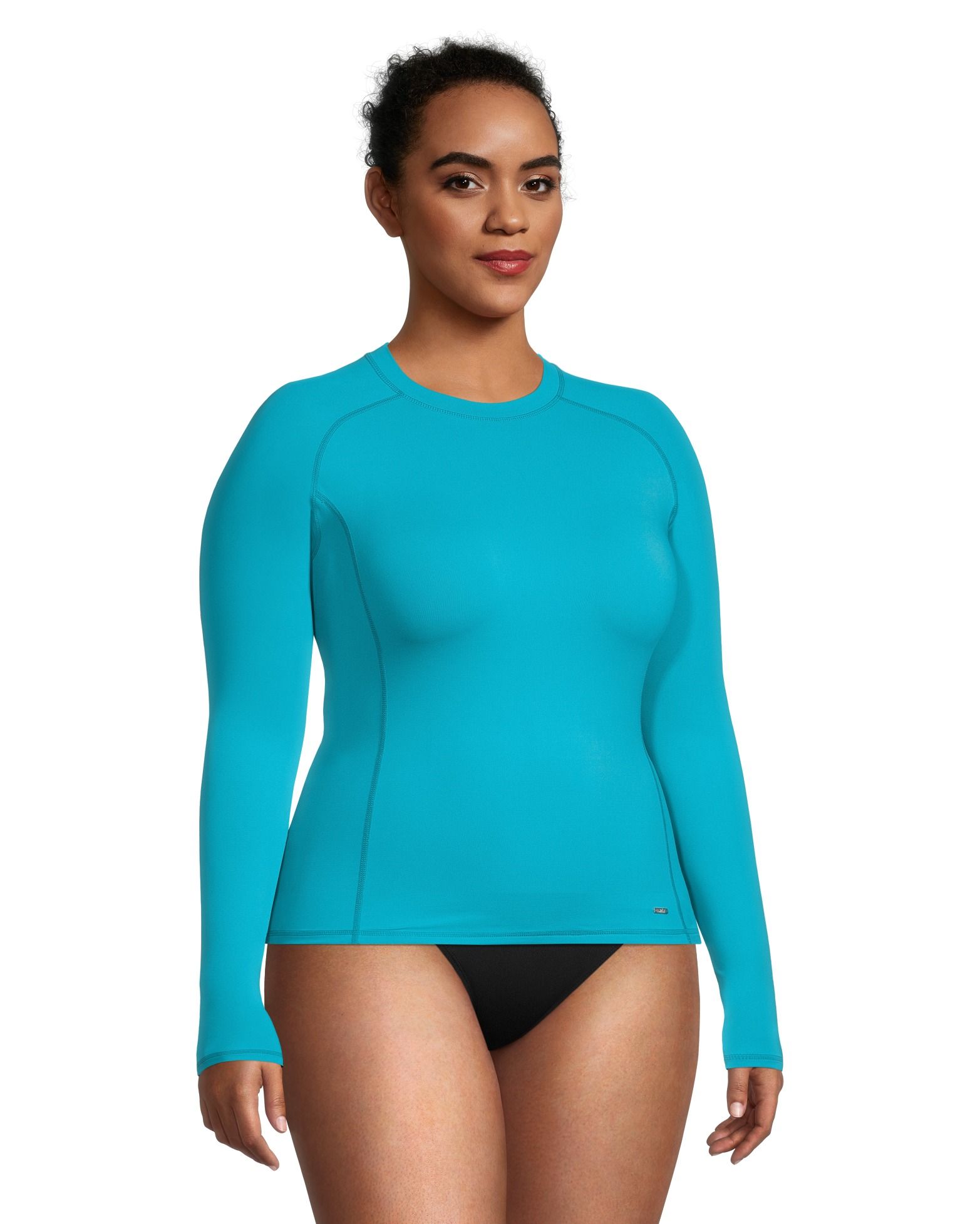 Womens Black Swim Shirt Long Sleeve Crop Top Swimsuit Loose Fit