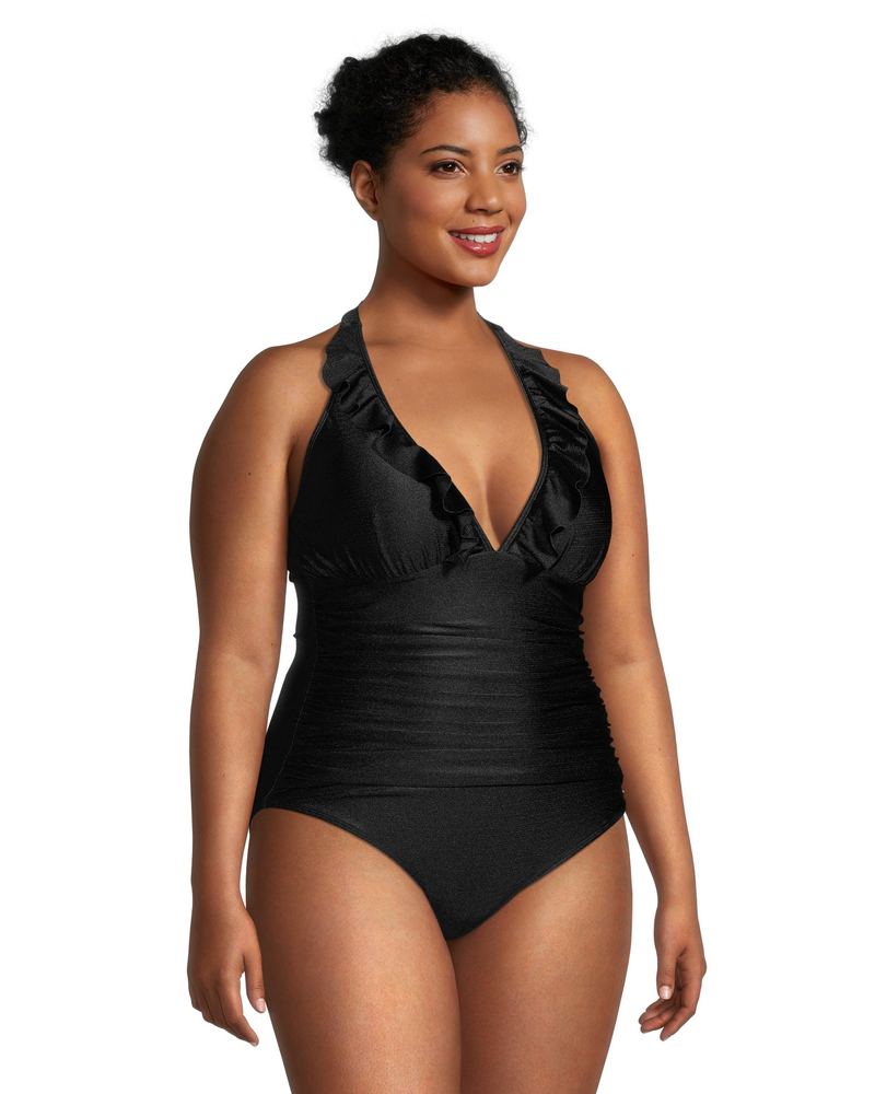 Ruffled One Piece Swimsuit With V Neck Line in Black for Busty/ Plus-size  Swimsuit / Plus-size Bathing Suit, One Piece Swimwear -  Canada