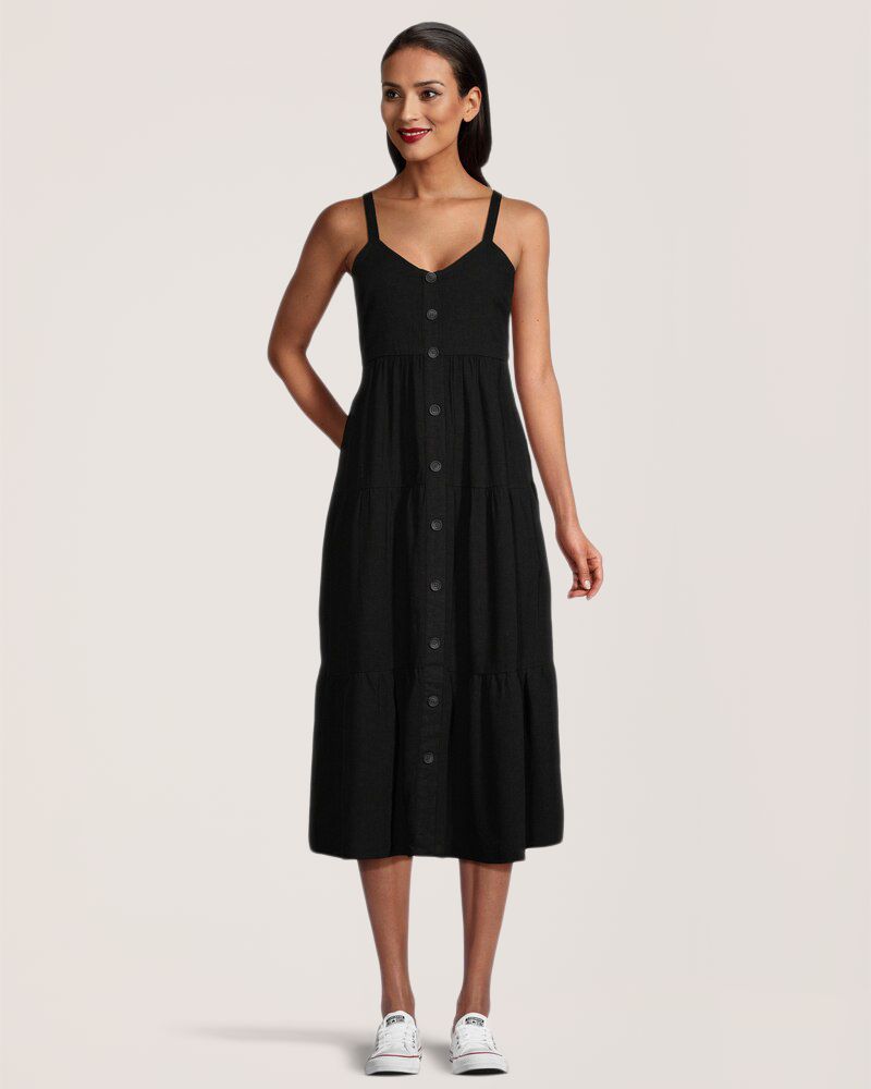 Denver Hayes Women's Linen Blend Button Front Dress