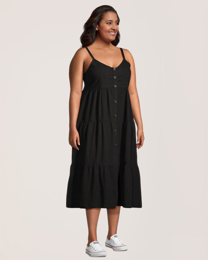 Denver Hayes Women's Linen Blend Button Front Dress