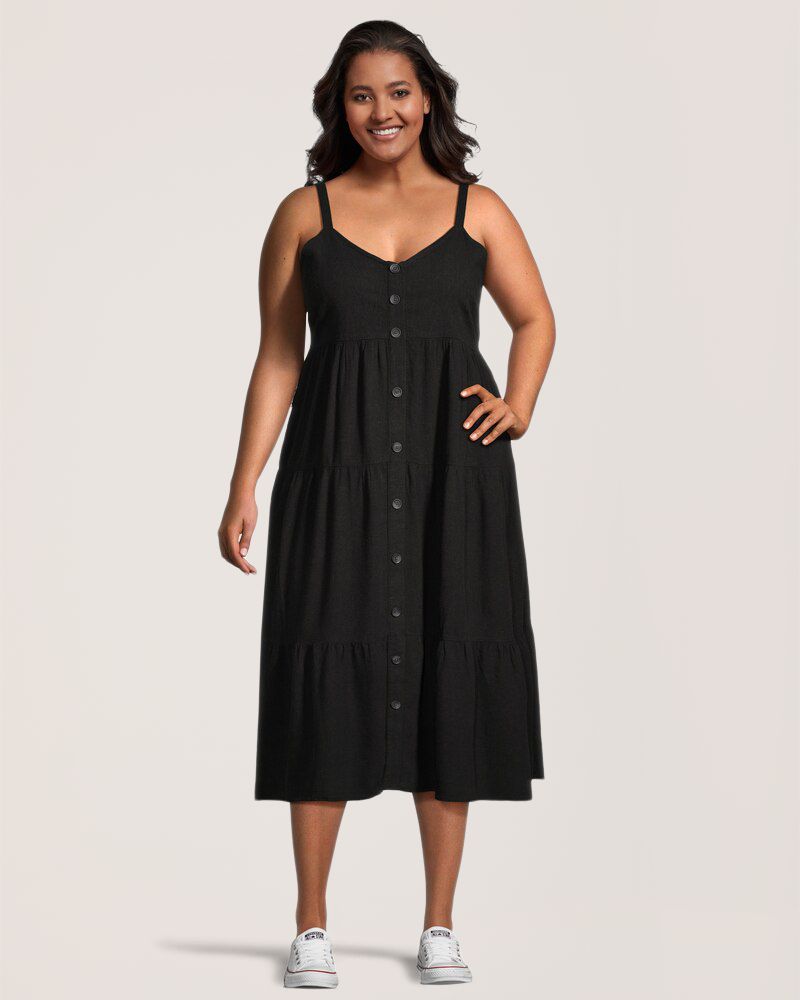 Denver Hayes Women's Linen Blend Button Front Dress