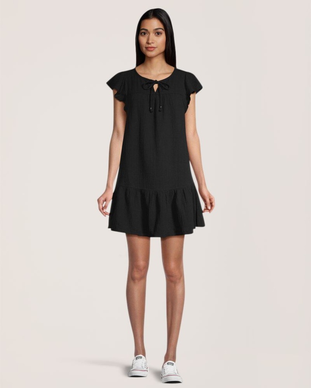 Denver Hayes Women's Relaxed Fit Double Gauze Flutter Sleeve Dress