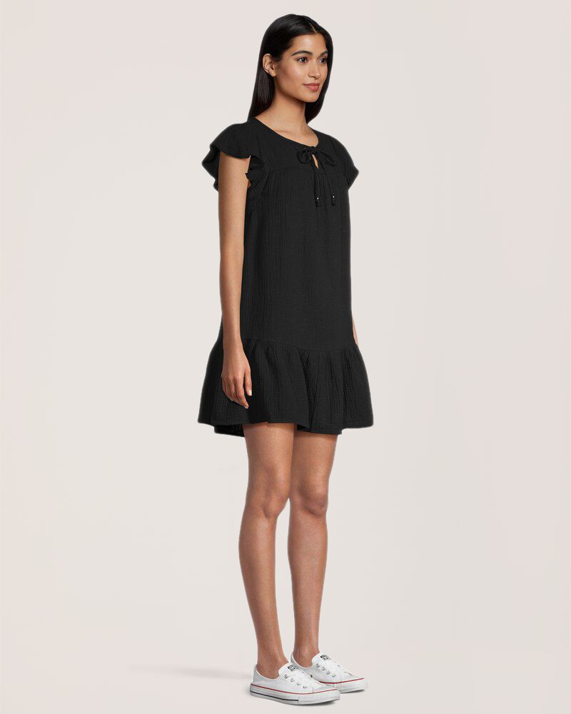 Denver Hayes Women's Relaxed Fit Double Gauze Flutter Sleeve Dress