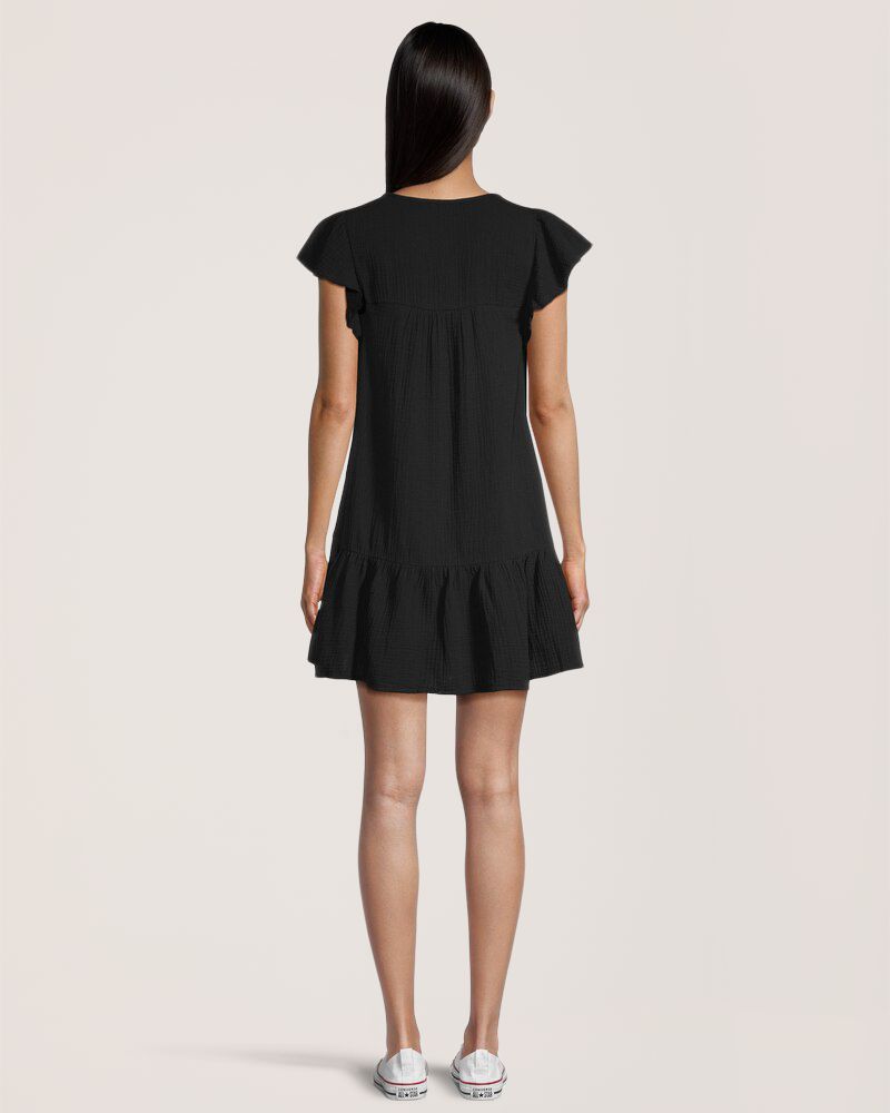 Denver Hayes Women's Relaxed Fit Double Gauze Flutter Sleeve Dress