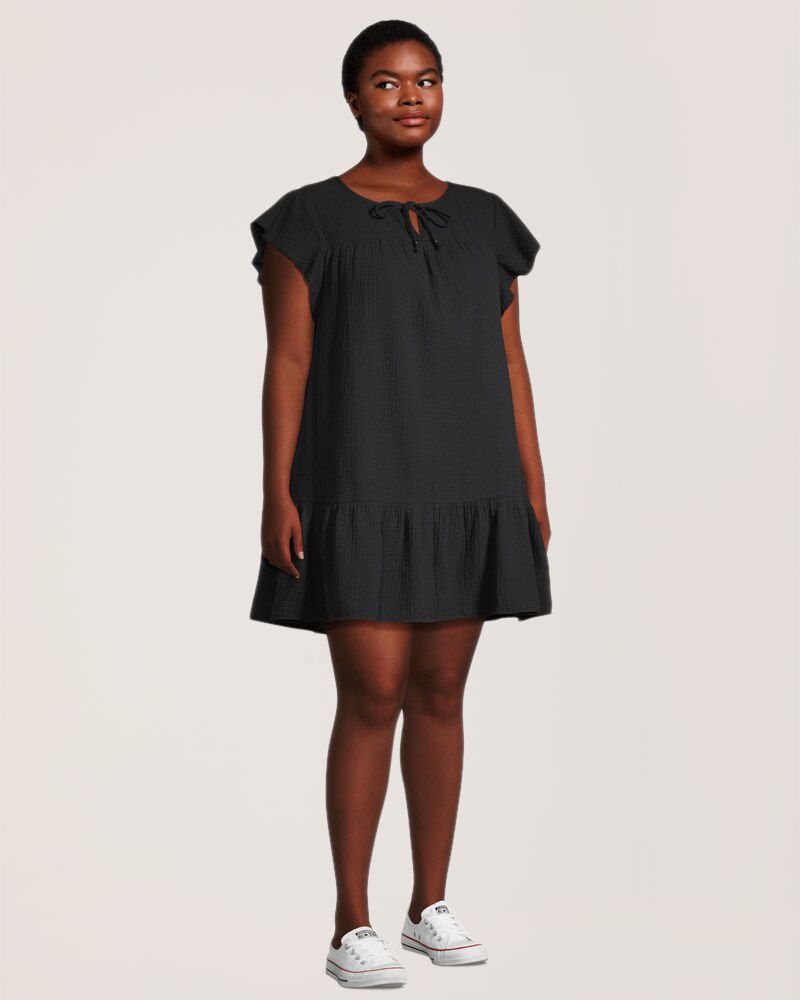 Denver Hayes Women's Relaxed Fit Double Gauze Flutter Sleeve Dress