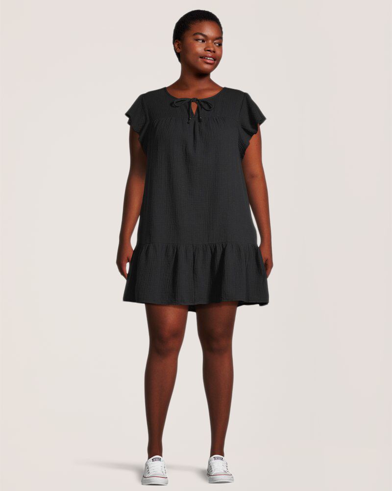 Denver Hayes Women's Relaxed Fit Double Gauze Flutter Sleeve Dress