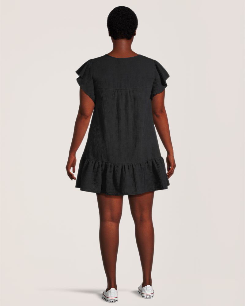 Denver Hayes Women's Relaxed Fit Double Gauze Flutter Sleeve Dress