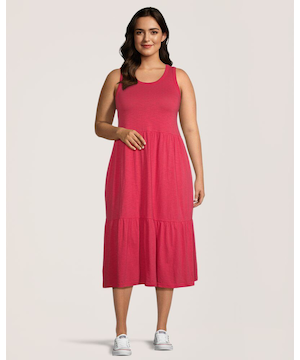 Robe longue étagée sans manches en jersey pour femmes, FarWest