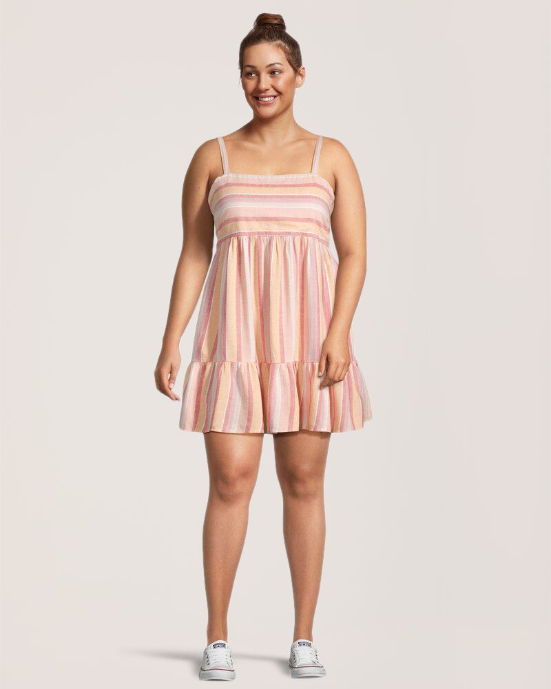 FarWest Women's Linen Ruffle Dress