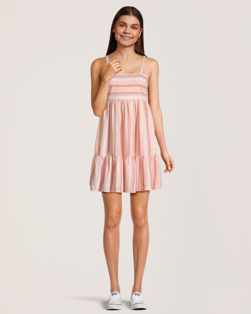 FarWest Women's Linen Ruffle Dress