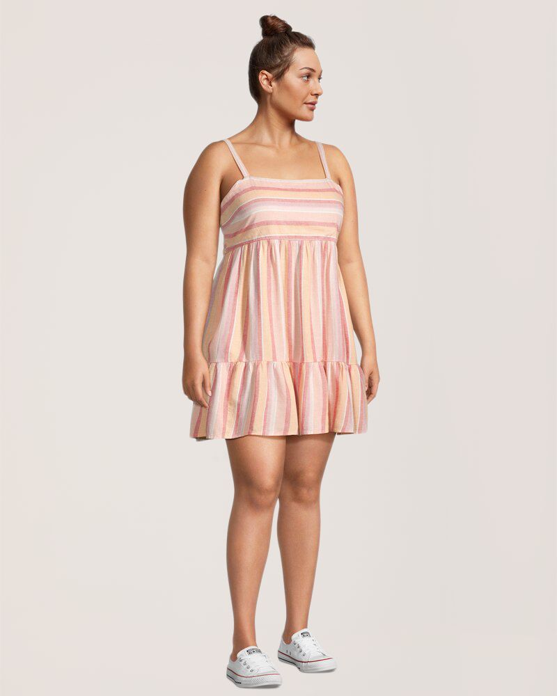 FarWest Women's Linen Ruffle Dress