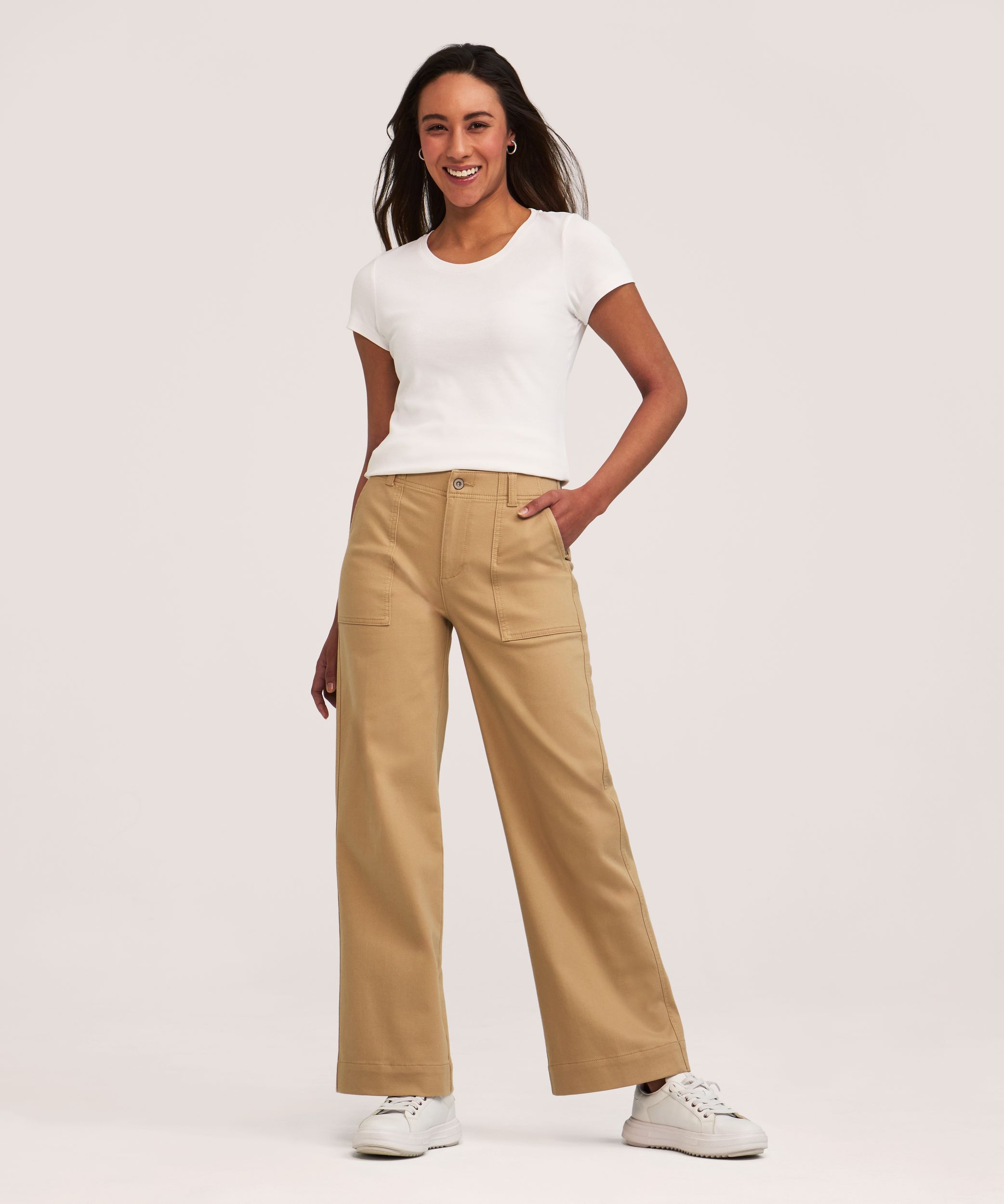 Pantalon en sergé extensible à jambe large pour femmes, Denver Hayes