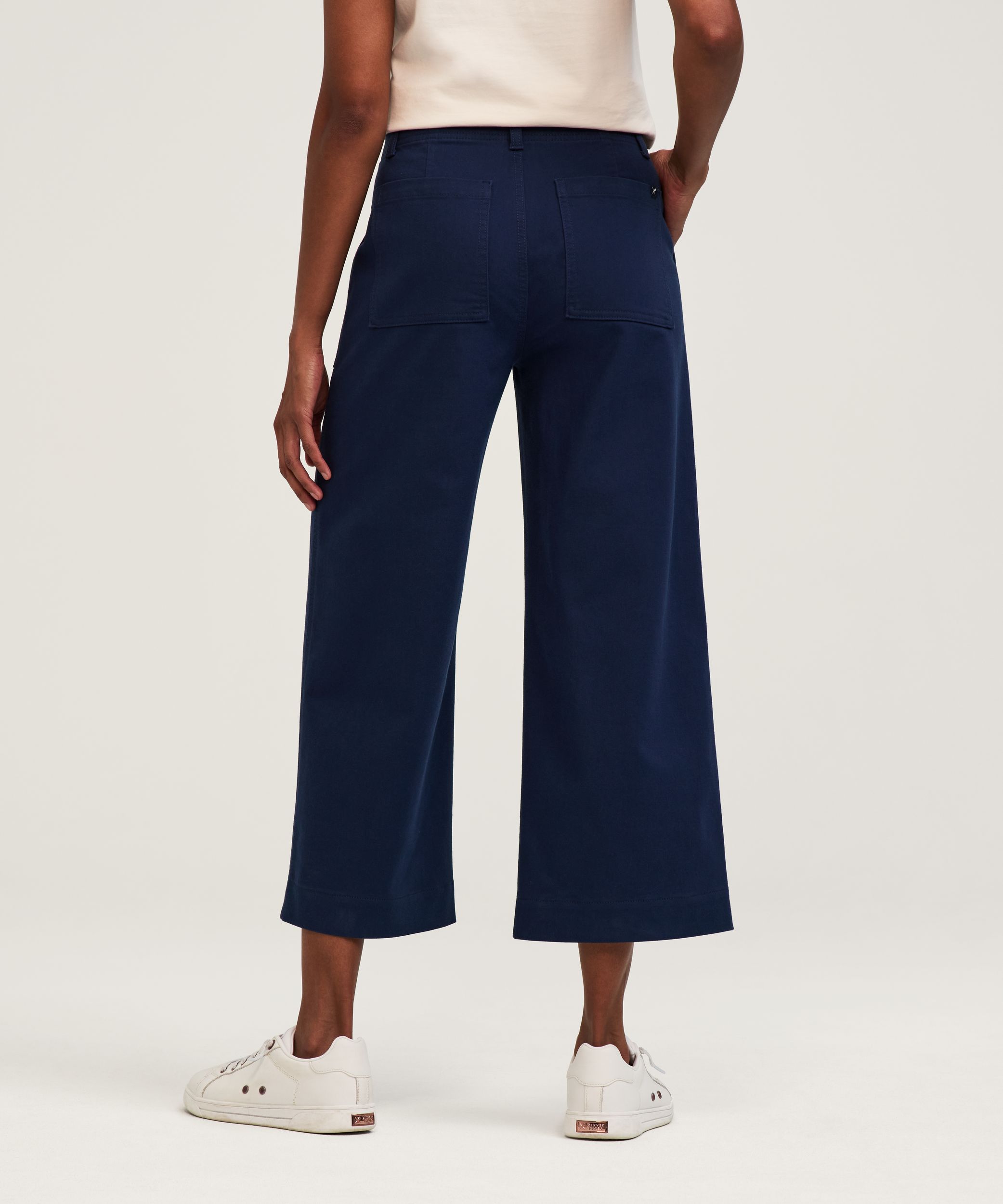 Pantalon court en sergé extensible à jambe large pour femmes, Denver Hayes