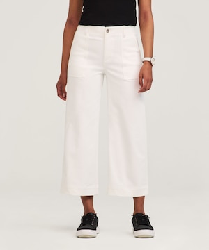 Pantalon court en sergé extensible à jambe large pour femmes, Denver Hayes