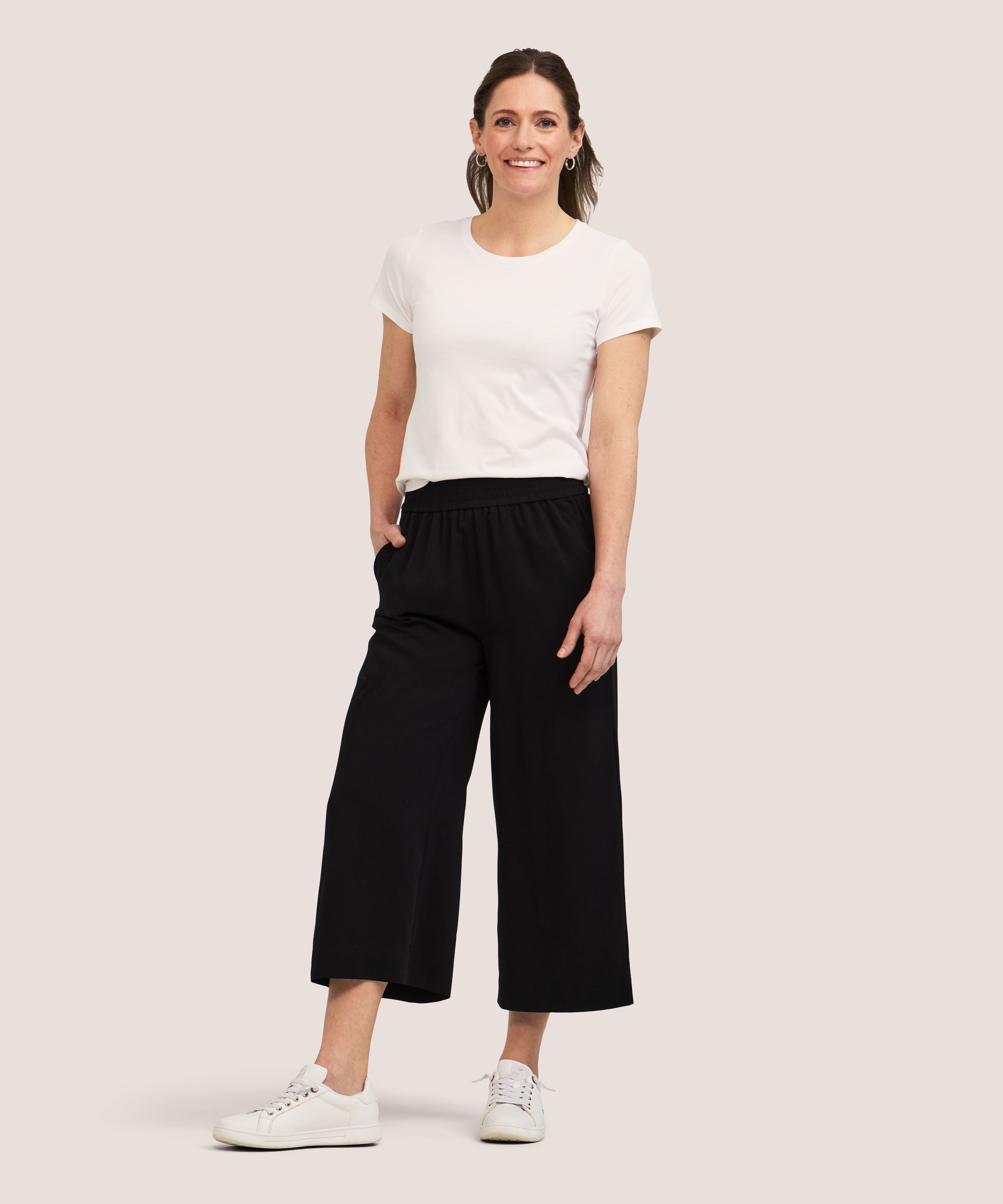 Pantalon court à enfiler à jambe large pour femmes, Denver Hayes