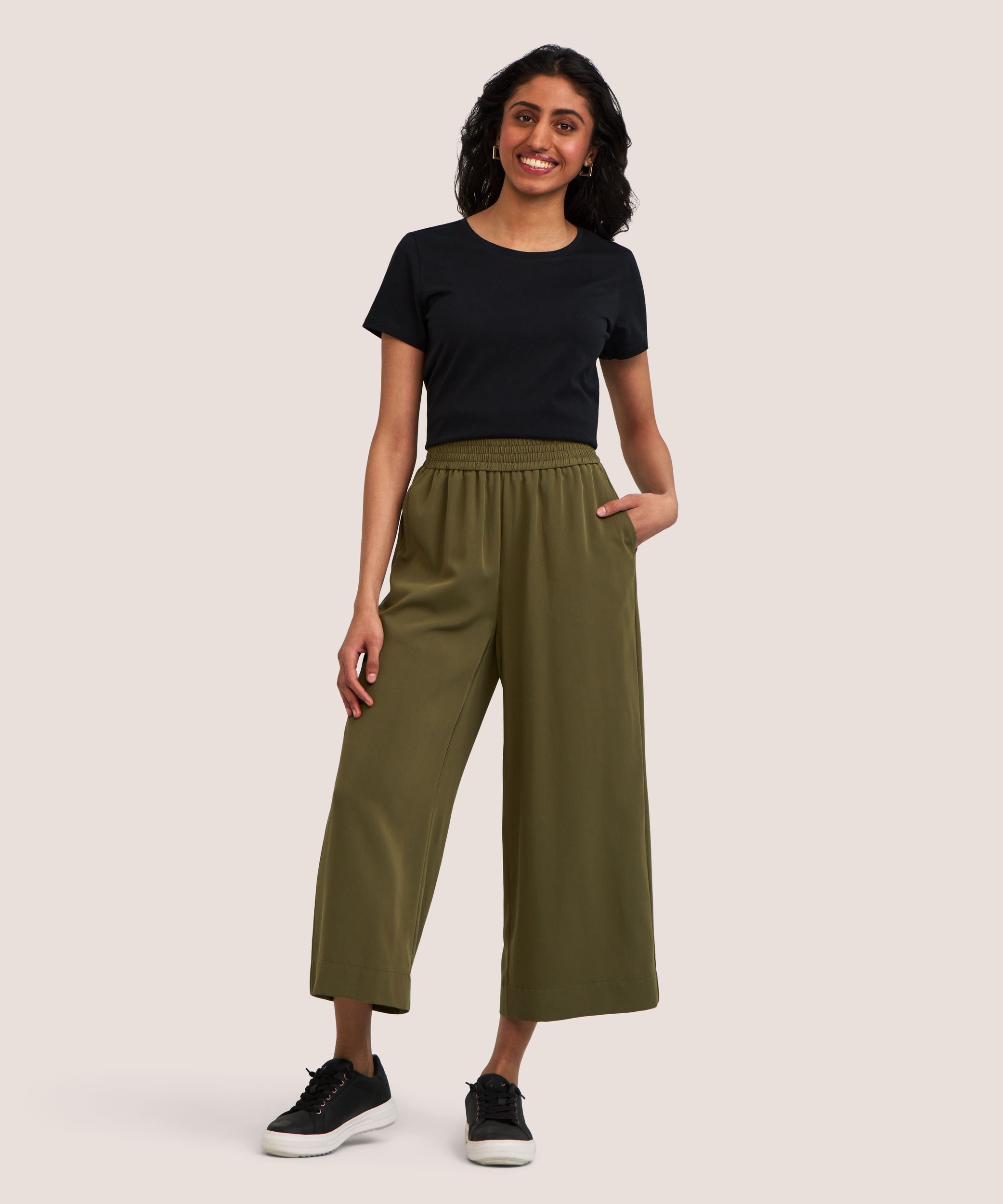 Pantalon court à enfiler à jambe large pour femmes, Denver Hayes