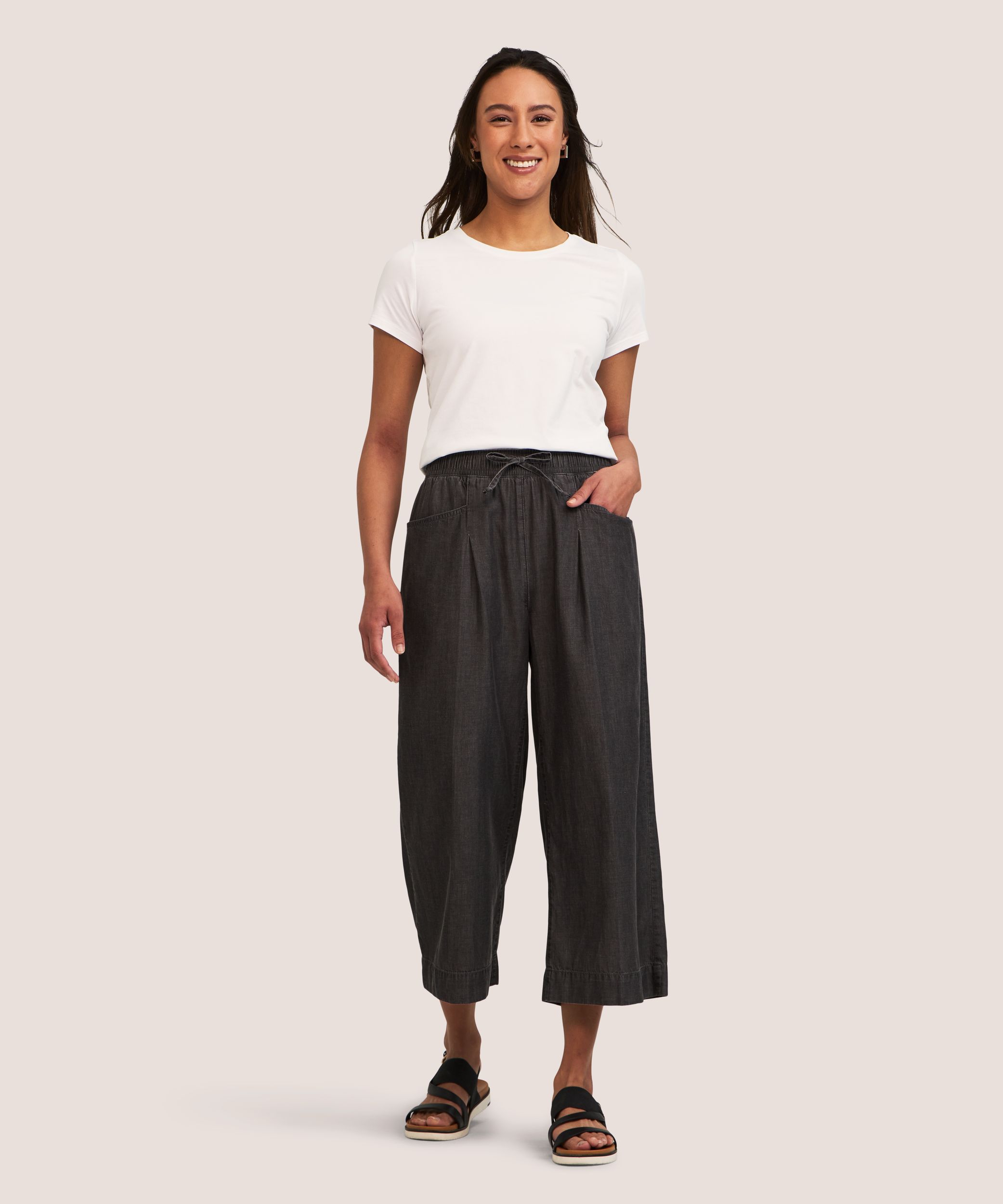 Pantalon court à enfiler en Tencel à jambe large pour femmes, Denver Hayes