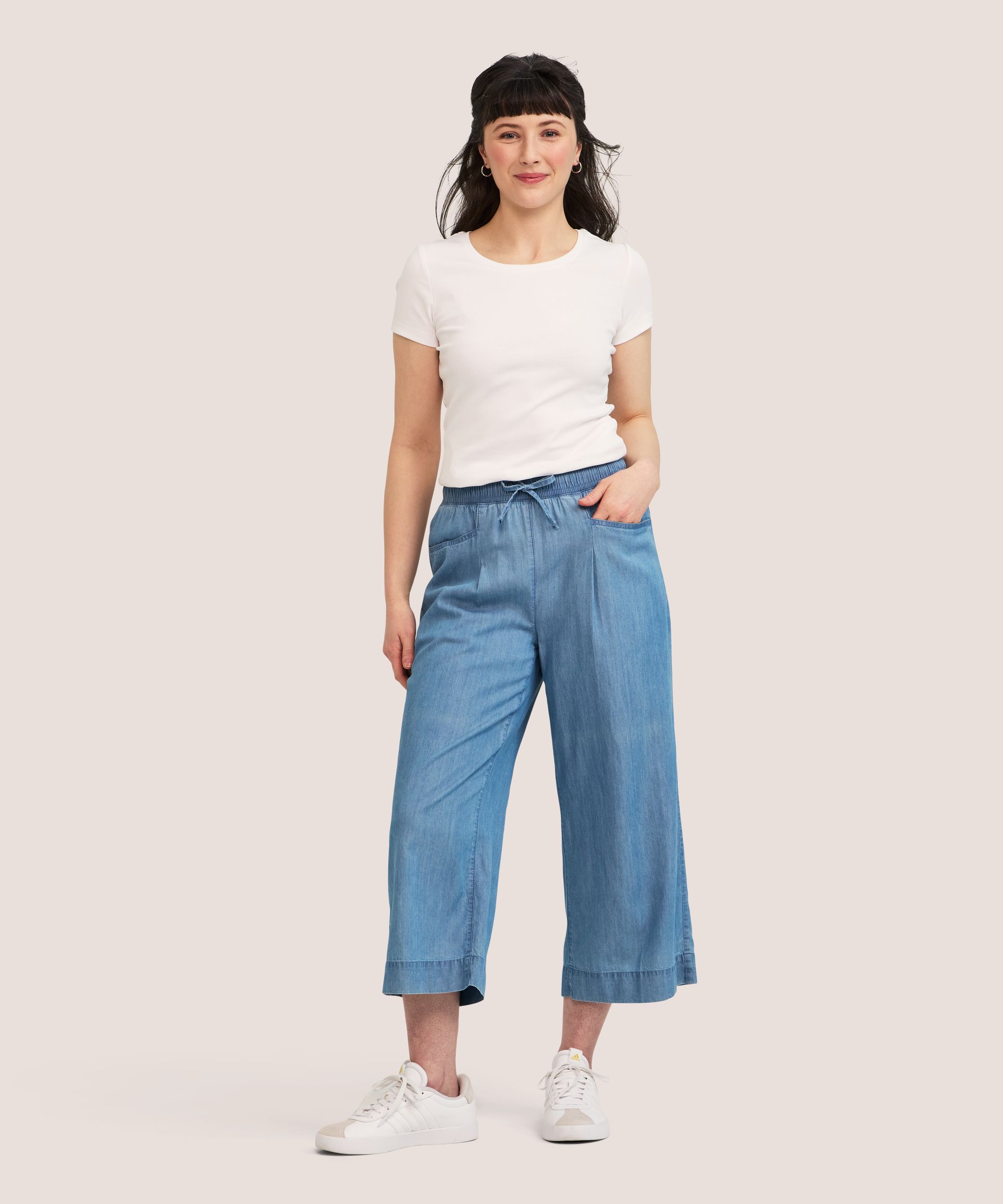 Pantalon court à enfiler en Tencel à jambe large pour femmes, Denver Hayes