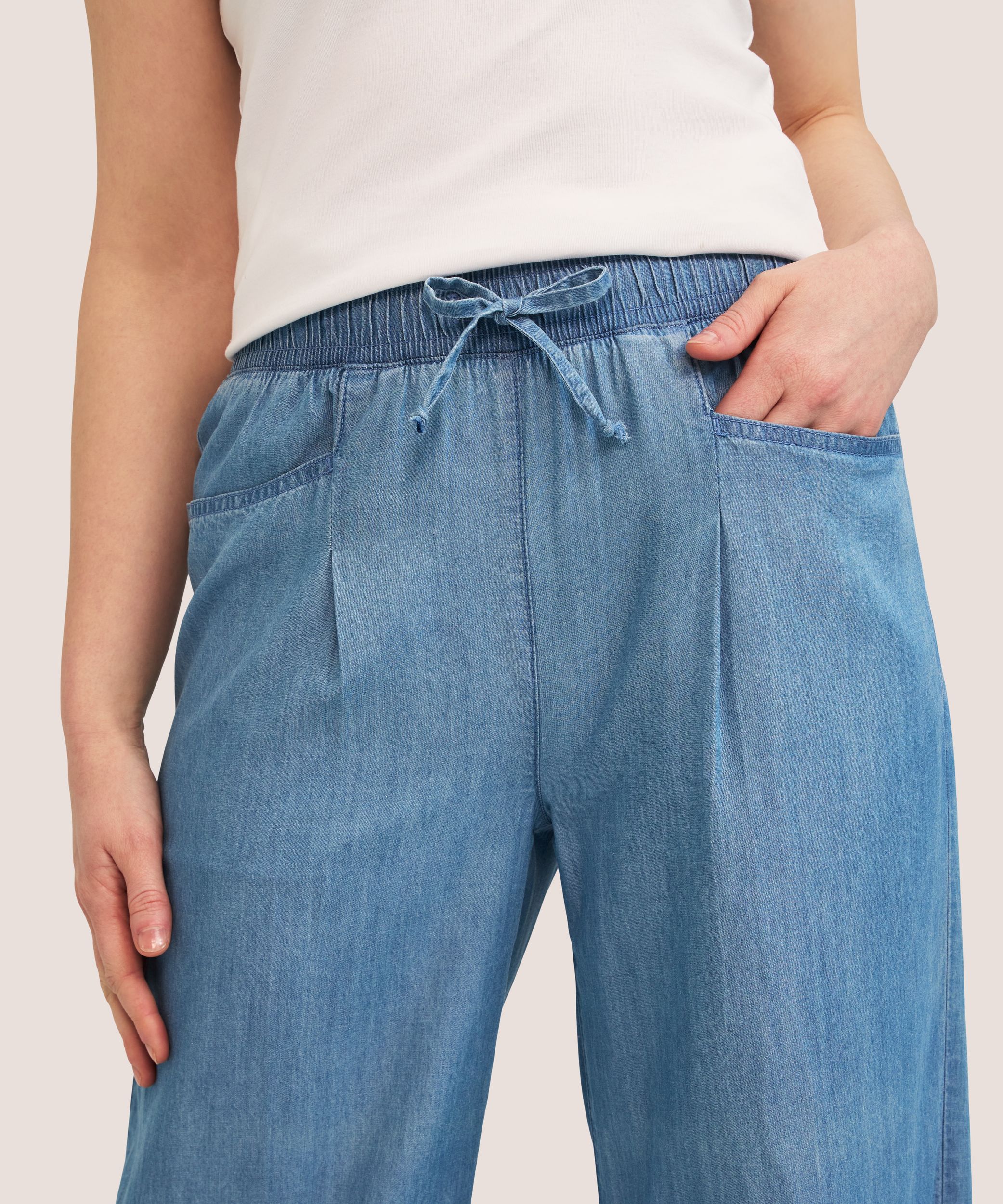 Pantalon court à enfiler en Tencel à jambe large pour femmes, Denver Hayes