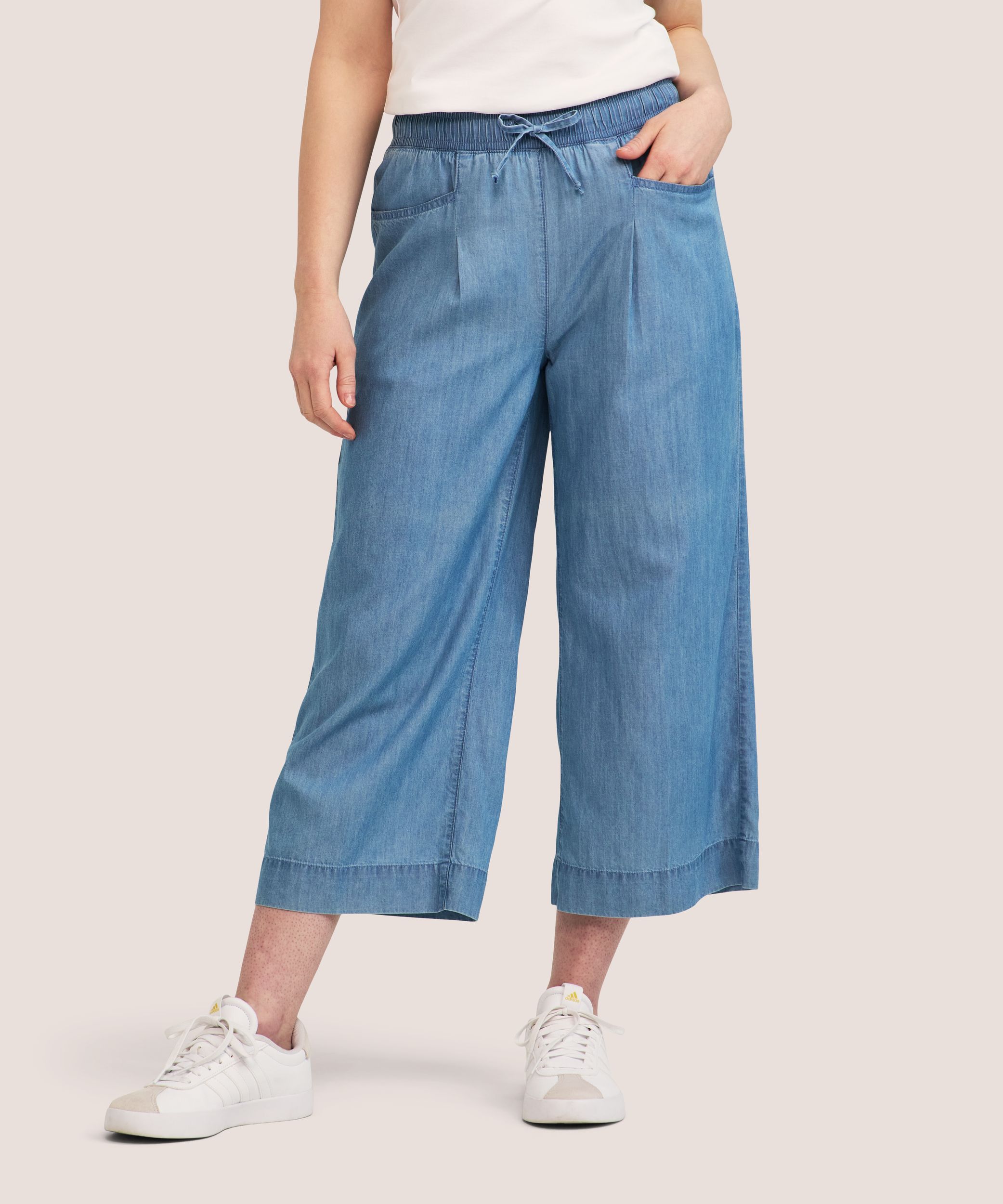 Pantalon court à enfiler en Tencel à jambe large pour femmes, Denver Hayes