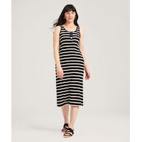 Robe mi-longue boutonnée en tricot côtelé pour femmes, Denver Hayes Front_Flat