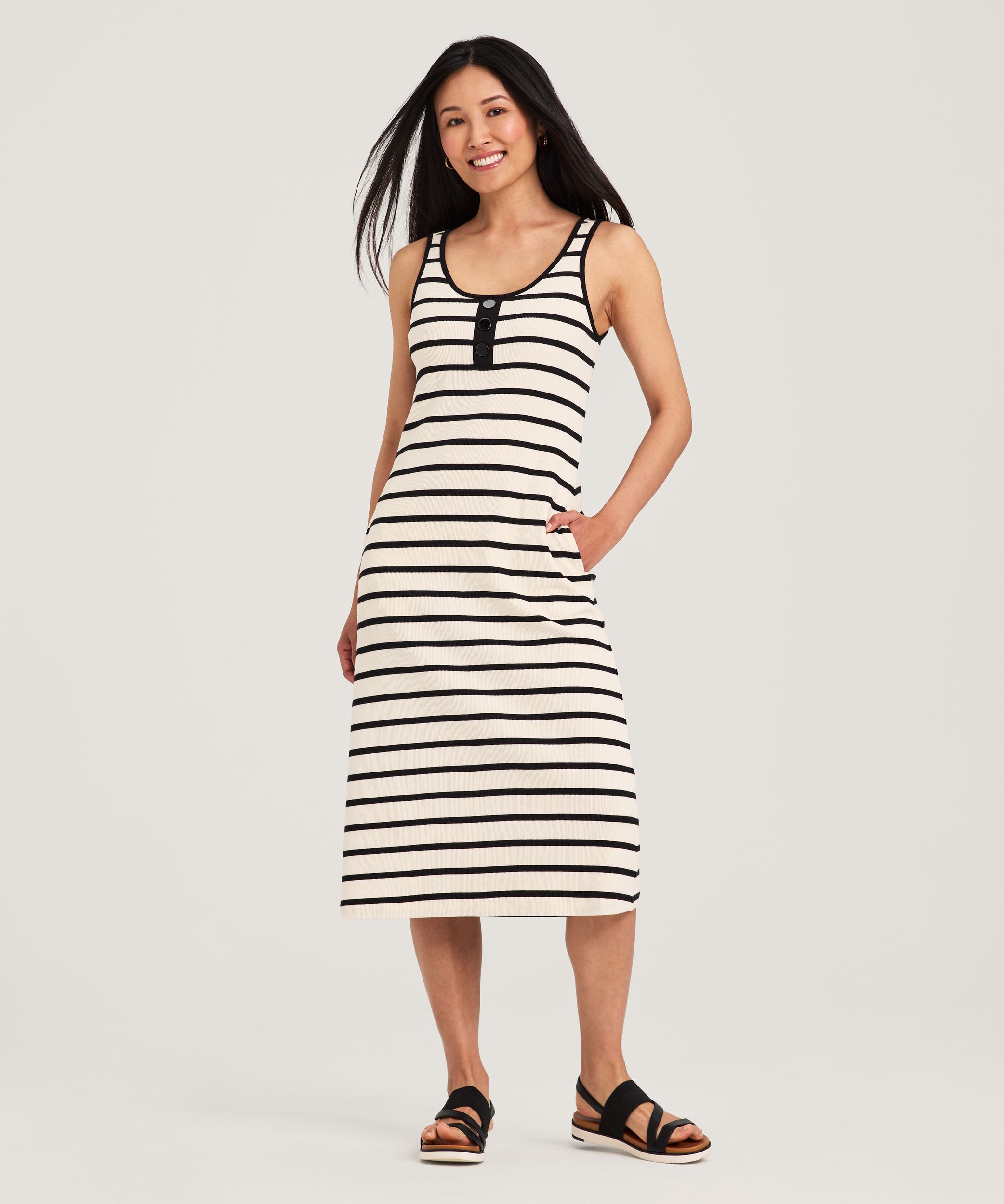 Robe mi-longue boutonnée en tricot côtelé pour femmes, Denver Hayes