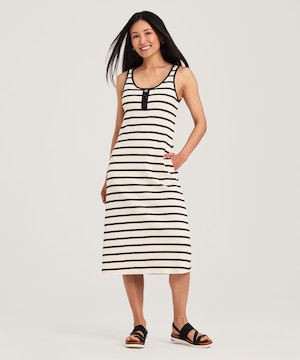 Robe mi-longue boutonnée en tricot côtelé pour femmes, Denver Hayes