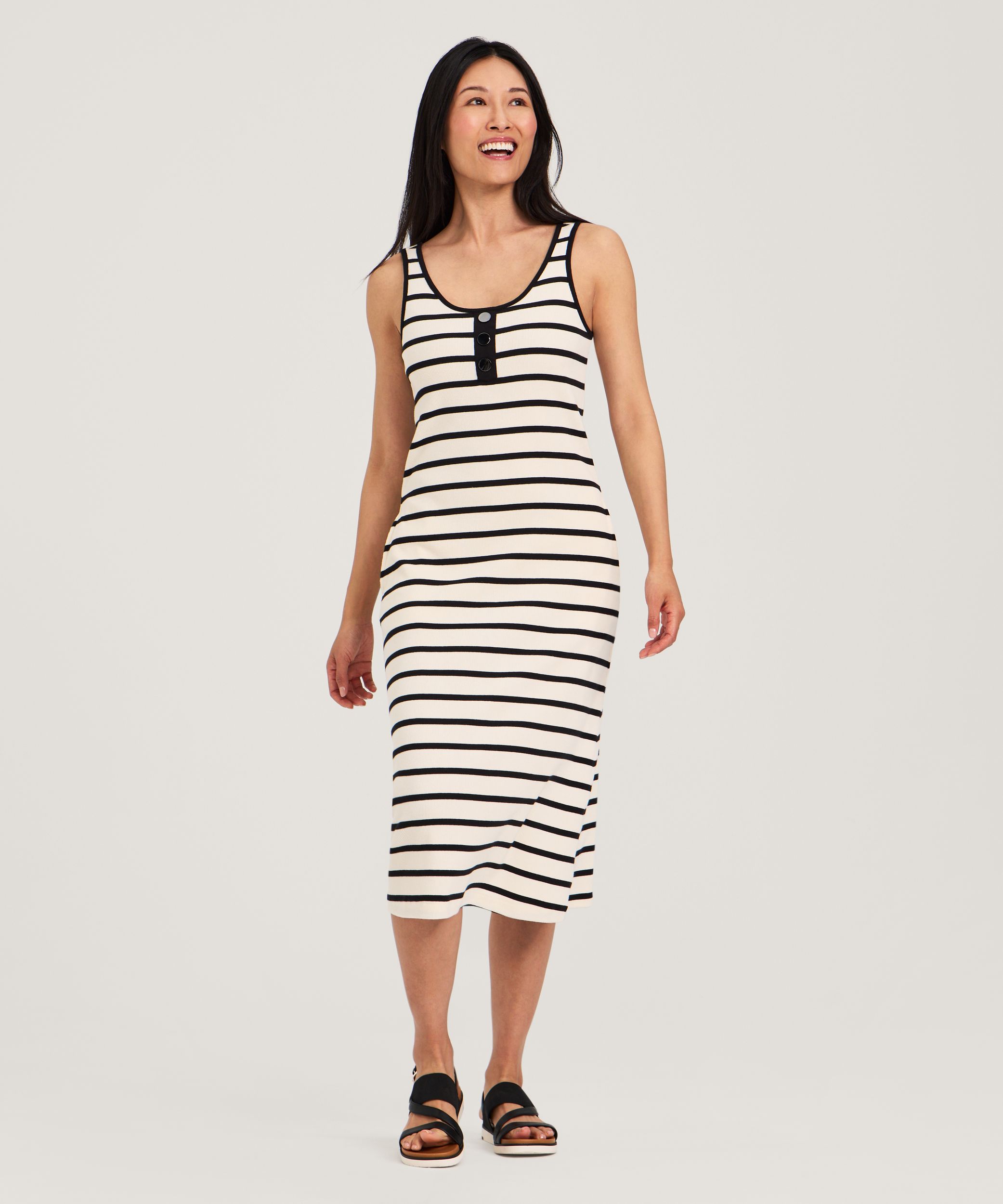 Robe mi-longue boutonnée en tricot côtelé pour femmes, Denver Hayes