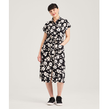 Robe chemise mi-longue à manches courtes en satin de coton pour femmes, Denver Hayes Front_Angled_Left